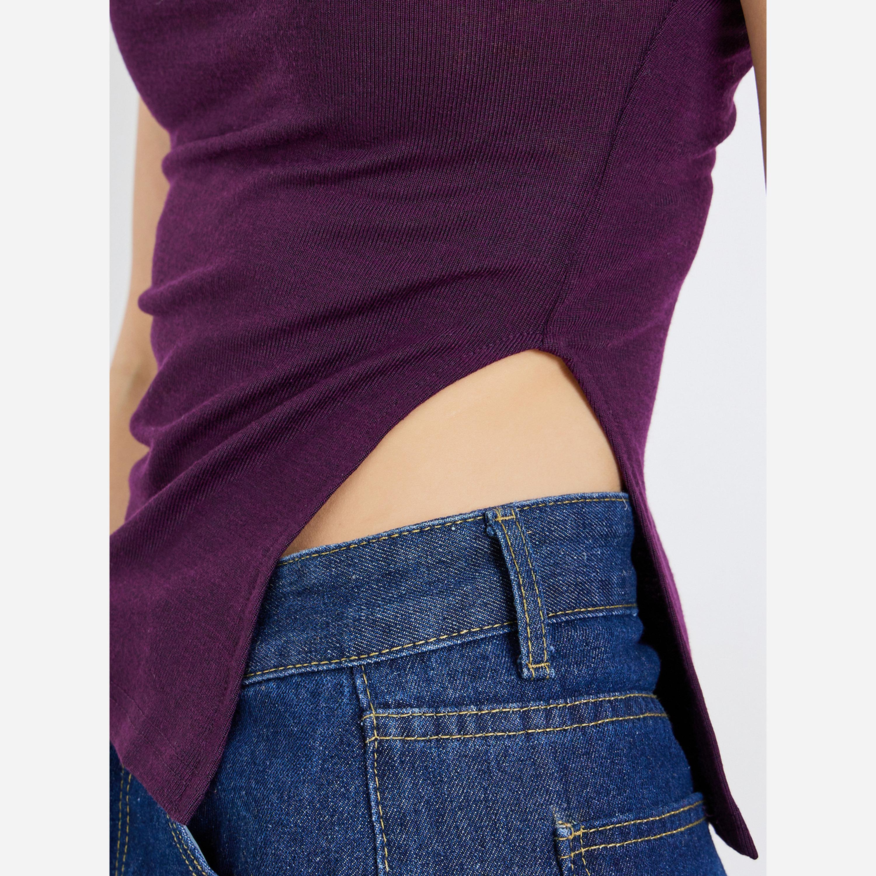ستايلي - بلوزة للنساء لون بنفسجي محبوكة ياقة عالية بدون أكمام-women-clothing-shirtsandblouses-blouses-image-3