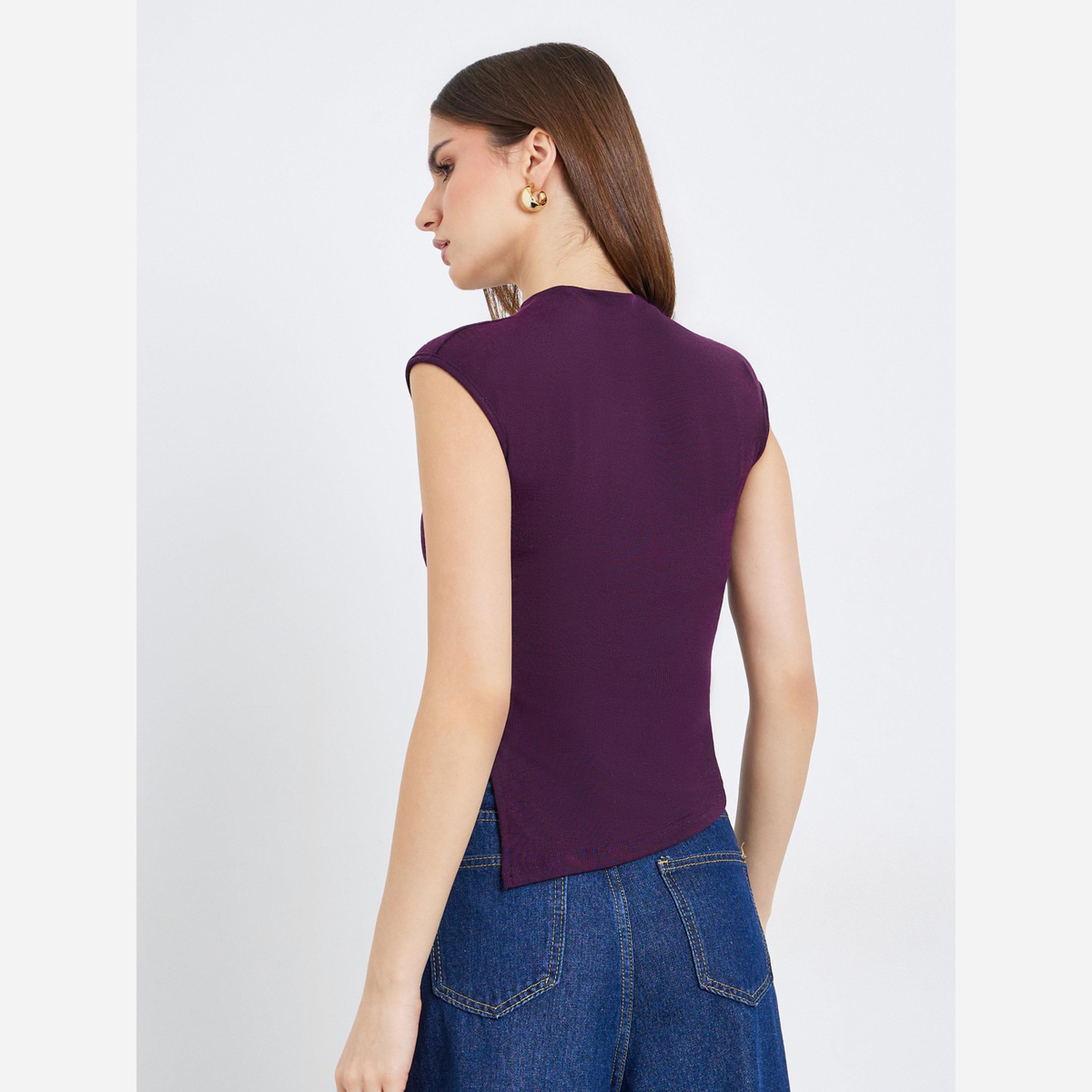 Styli Women Purple Knit Mock Neck Sleeveless Top-women-clothing-shirtsandblouses-blouses-image-4