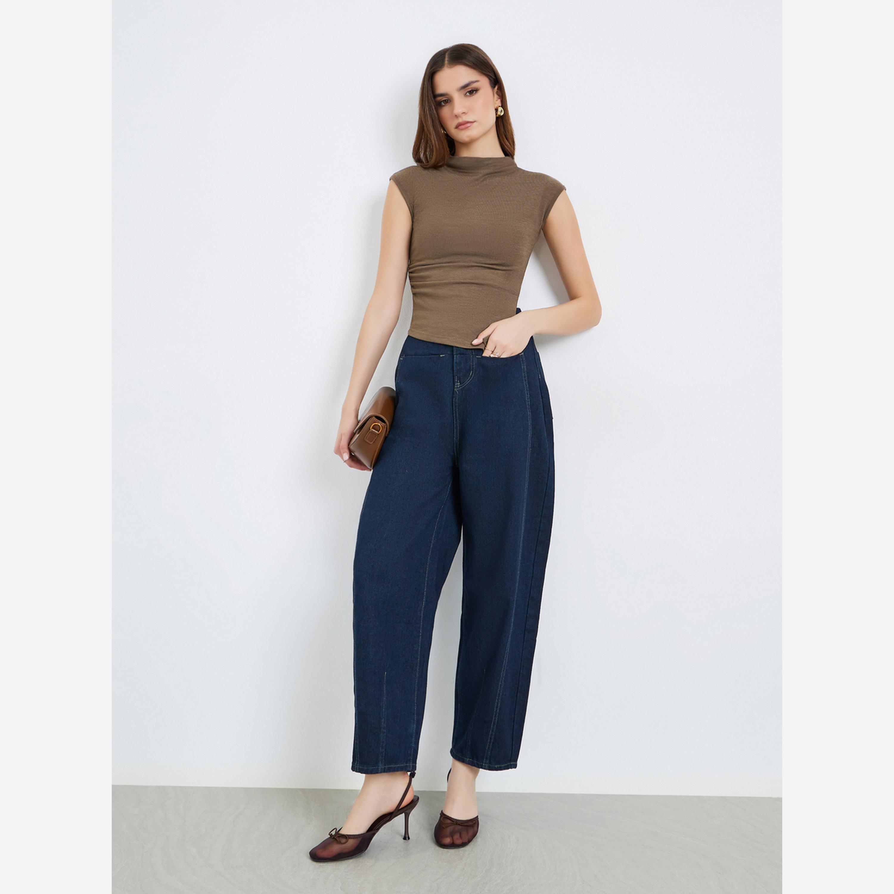 Styli Women Brown Knit Mock Neck Sleeveless Top-women-clothing-shirtsandblouses-blouses-image-2