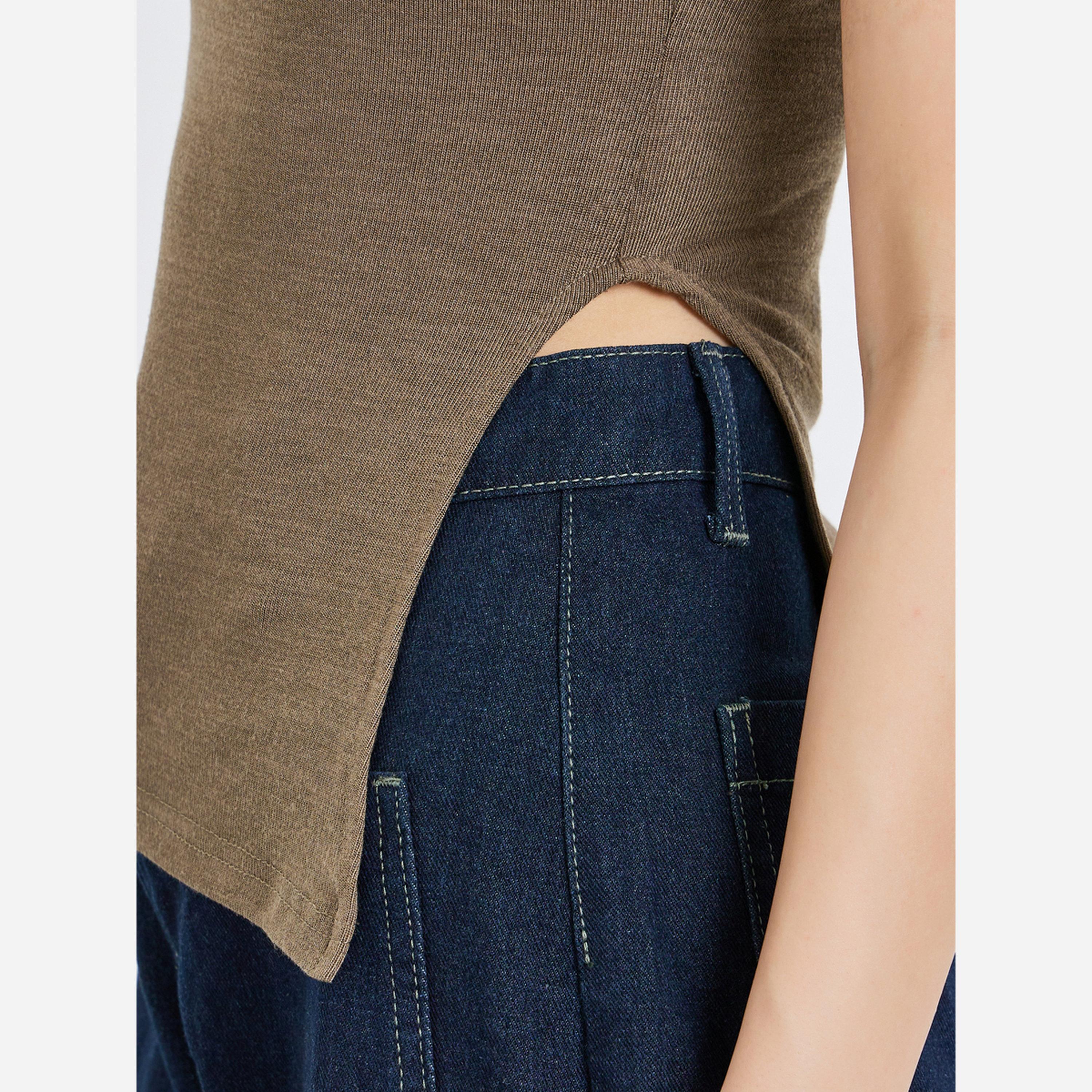 Styli Women Brown Knit Mock Neck Sleeveless Top-women-clothing-shirtsandblouses-blouses-image-3