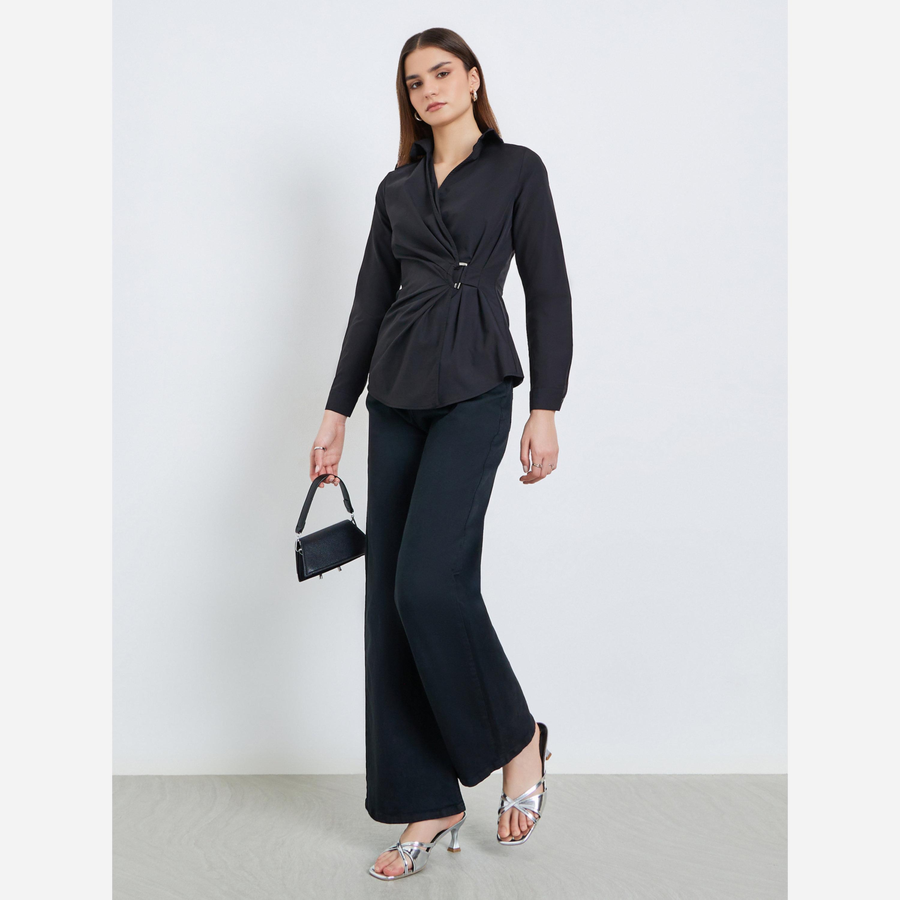 Styli Women Black Long Sleeve Wrap Shirt-women-clothing-shirtsandblouses-blouses-image-2