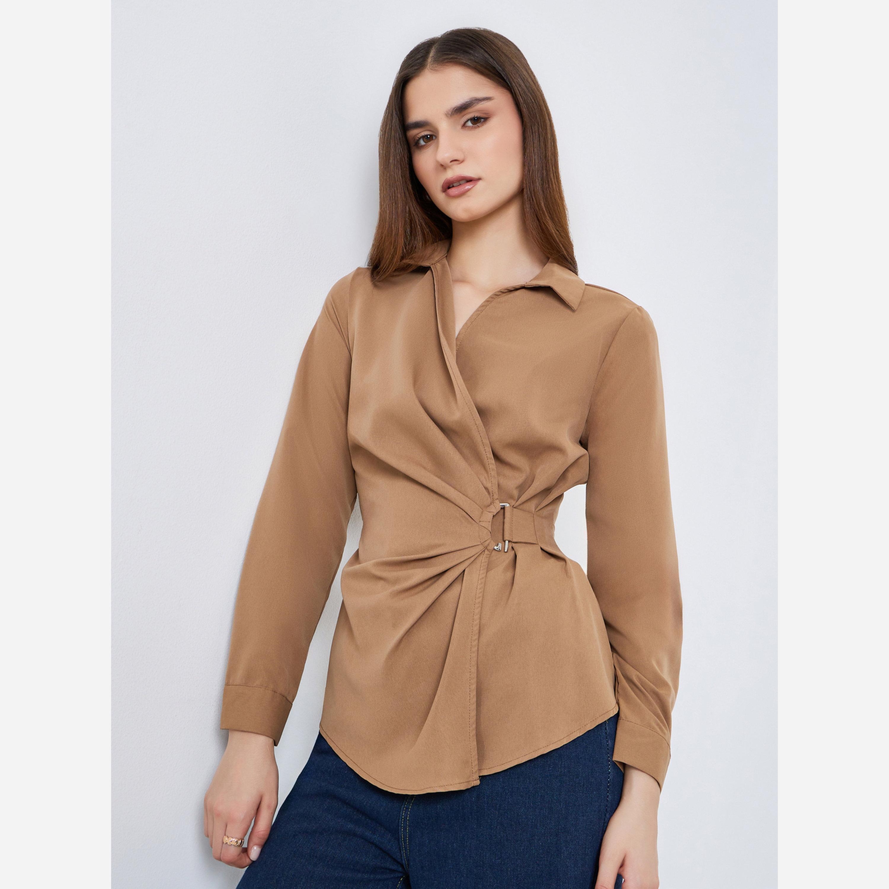 ستايلي - قميص نسائي لون بني أكمام طويلة-women-clothing-shirtsandblouses-blouses-image-1
