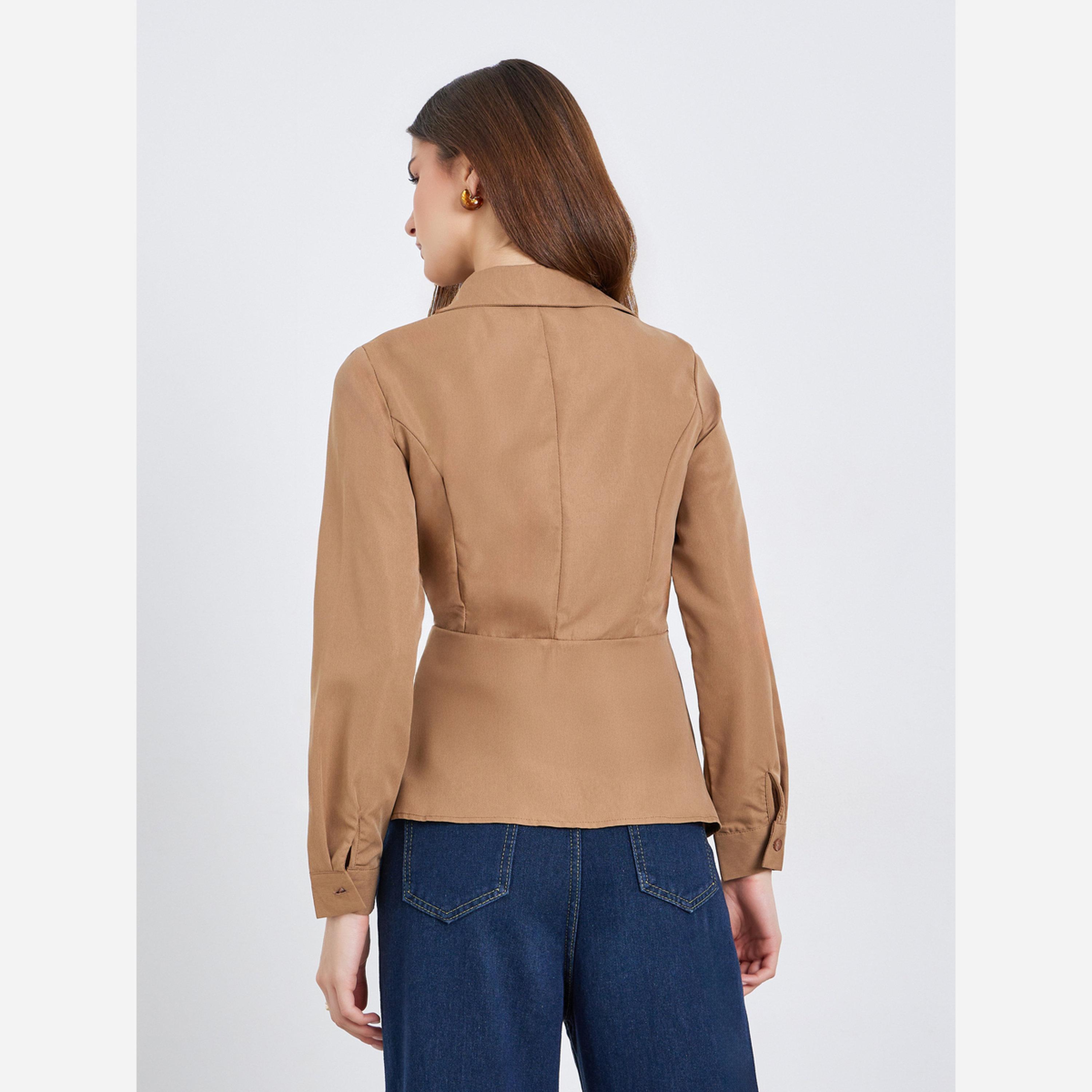 ستايلي - قميص نسائي لون بني أكمام طويلة-women-clothing-shirtsandblouses-blouses-image-4