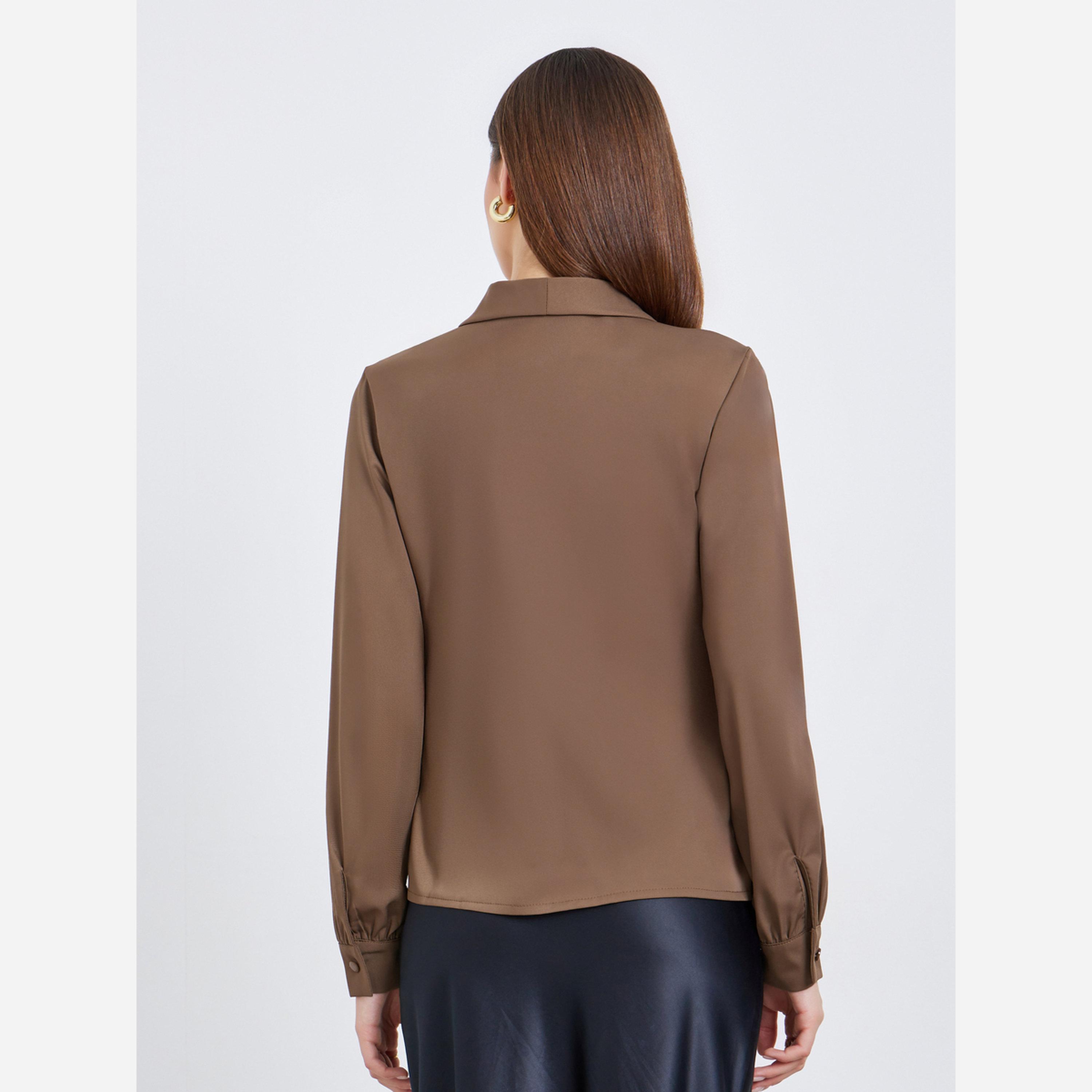 Styli Women Brown Buttoned Wrap Top-women-clothing-shirtsandblouses-blouses-image-5