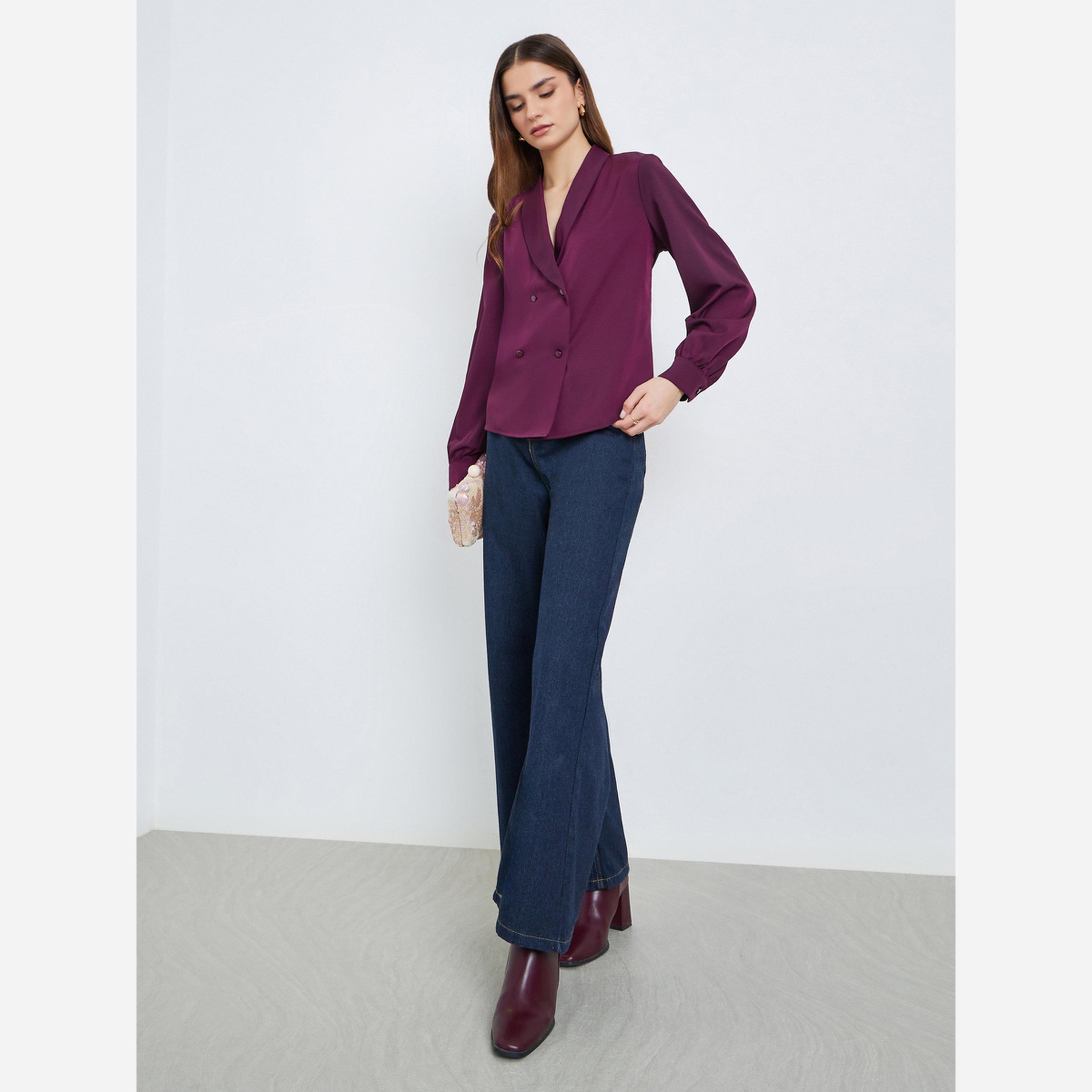 Styli Women Burgundy Buttoned Wrap Top-women-clothing-shirtsandblouses-blouses-image-2