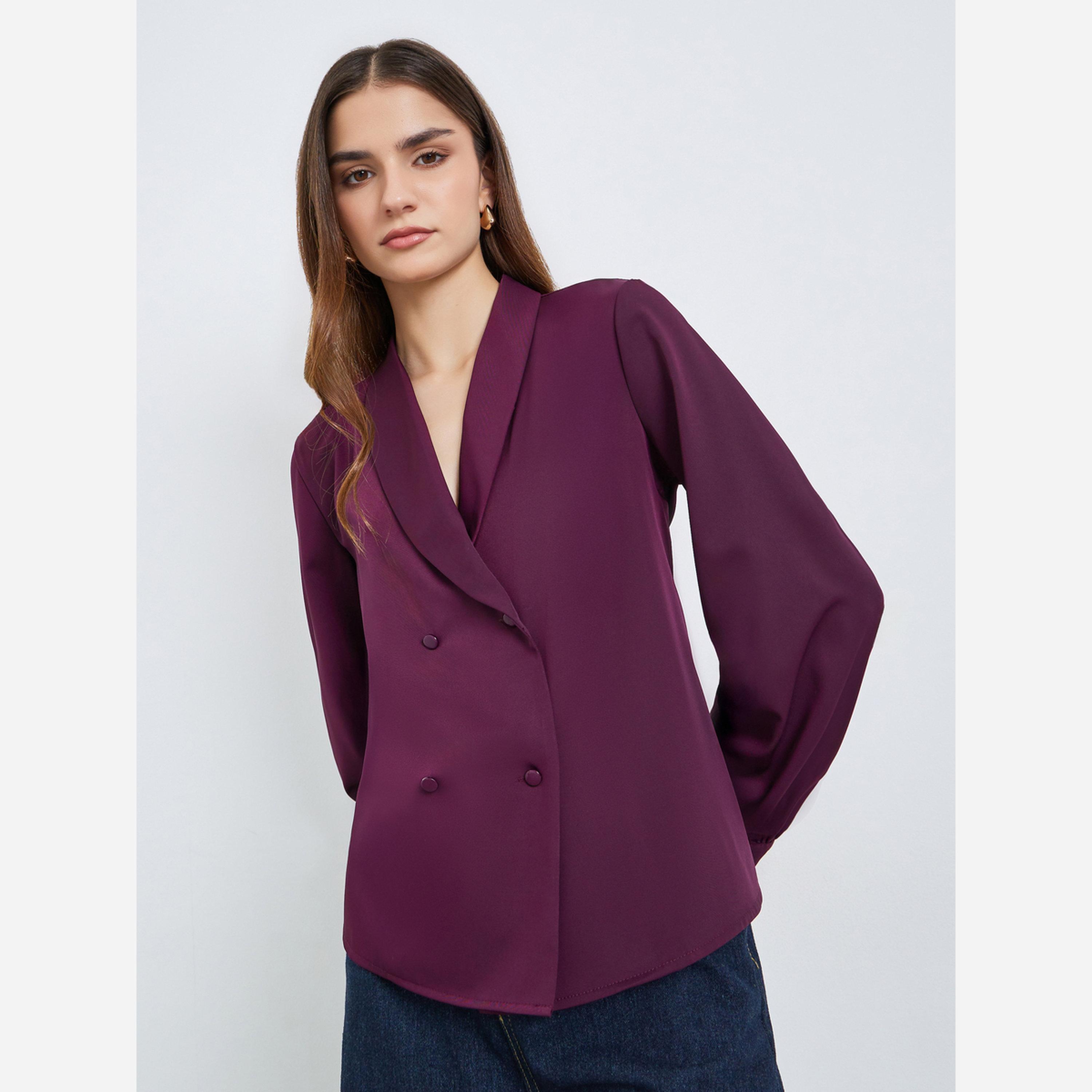 Styli Women Burgundy Buttoned Wrap Top-women-clothing-shirtsandblouses-blouses-image-3