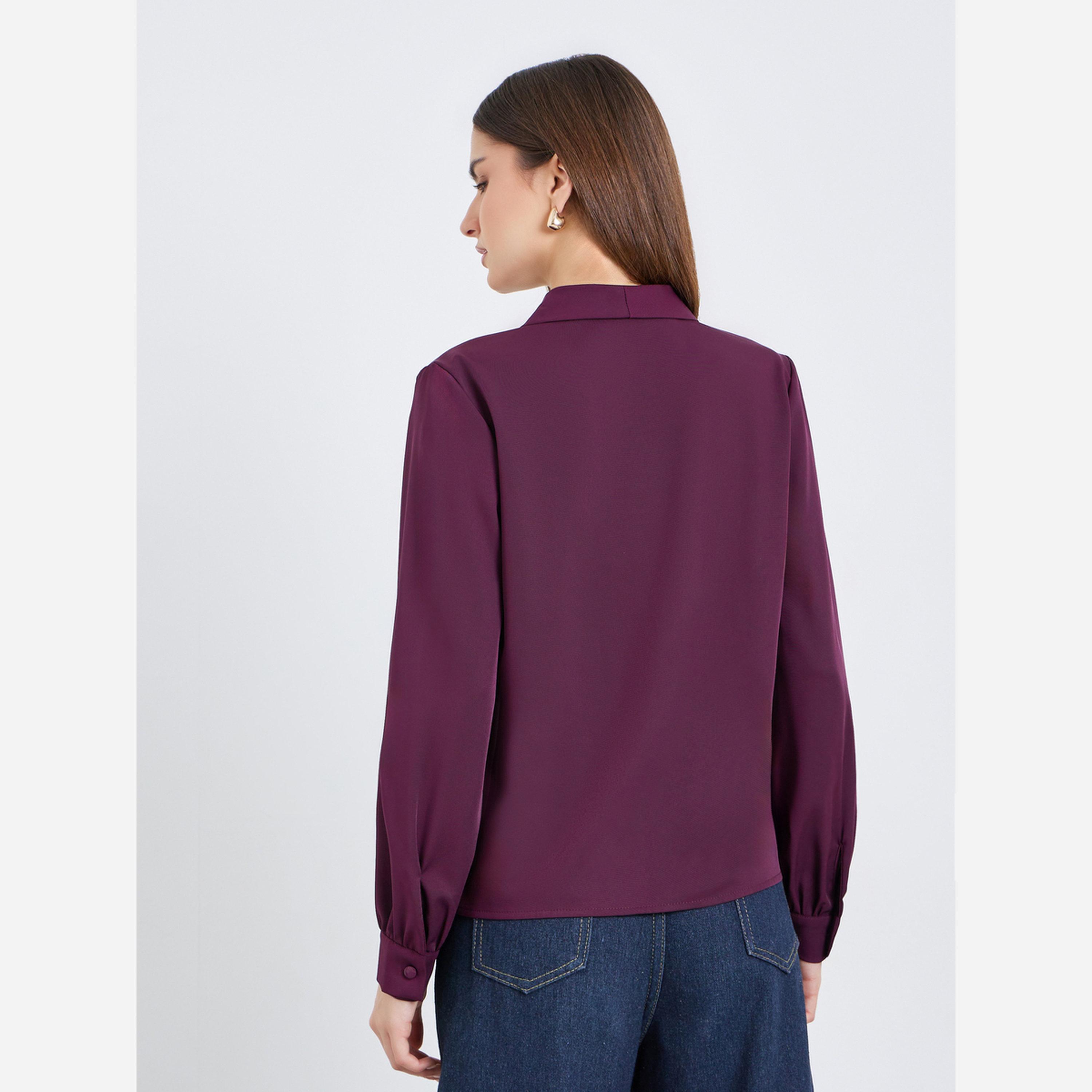Styli Women Burgundy Buttoned Wrap Top-women-clothing-shirtsandblouses-blouses-image-5