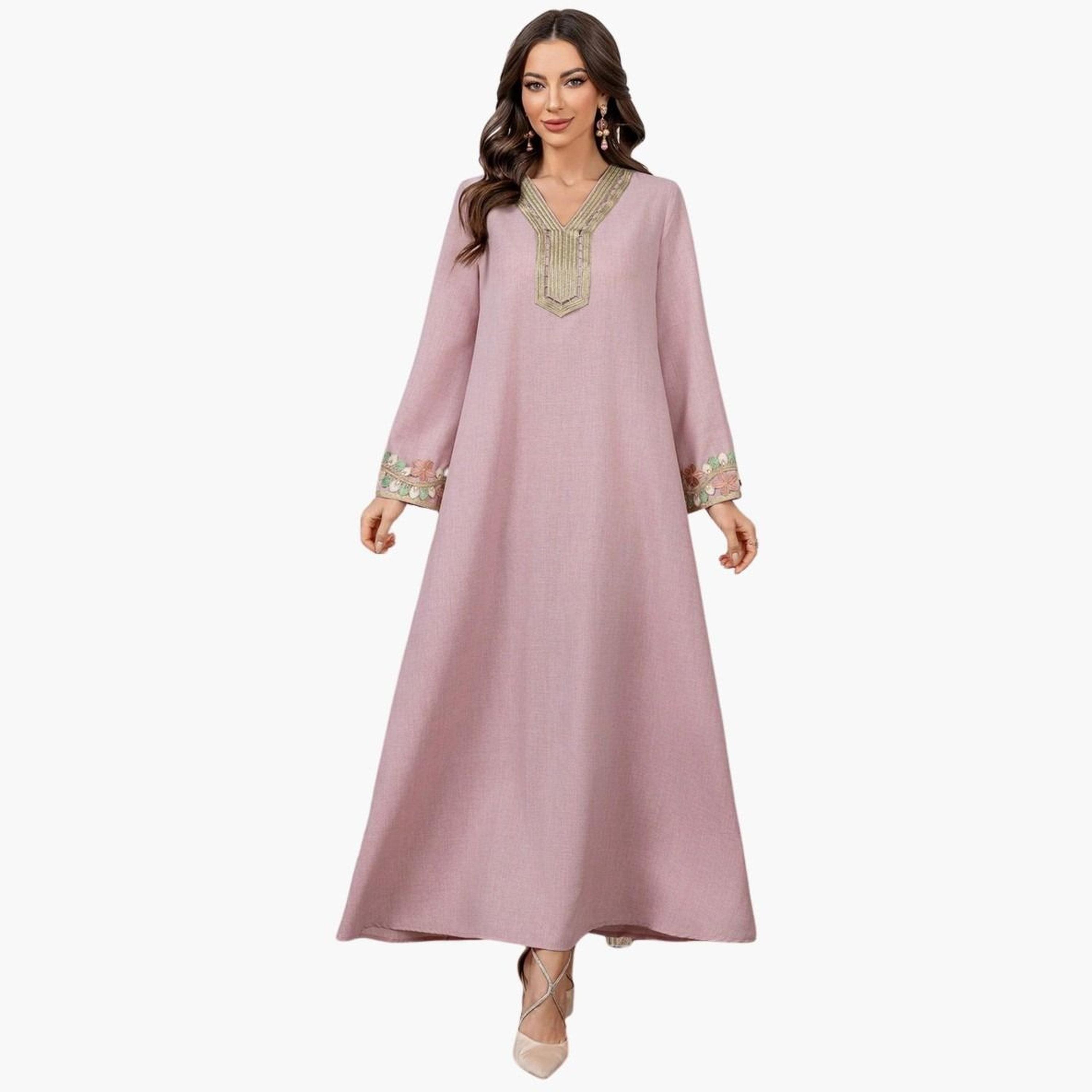 تيك تو - جلابية ماكسي بأكمام طويلة وتفاصيل تطريز-women-arabicclothing-jalabiyas-image-1
