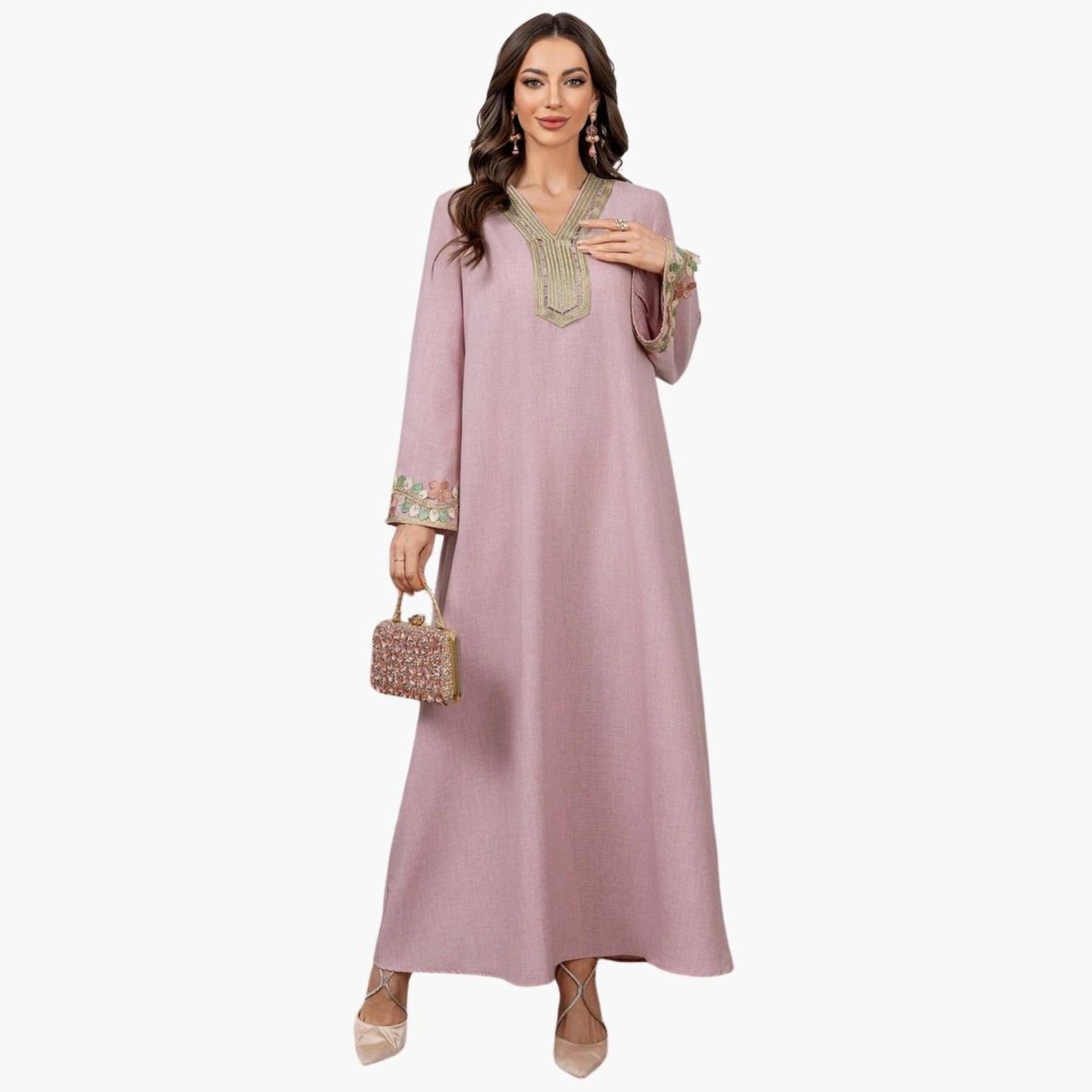 تيك تو - جلابية ماكسي بأكمام طويلة وتفاصيل تطريز-women-arabicclothing-jalabiyas-image-3