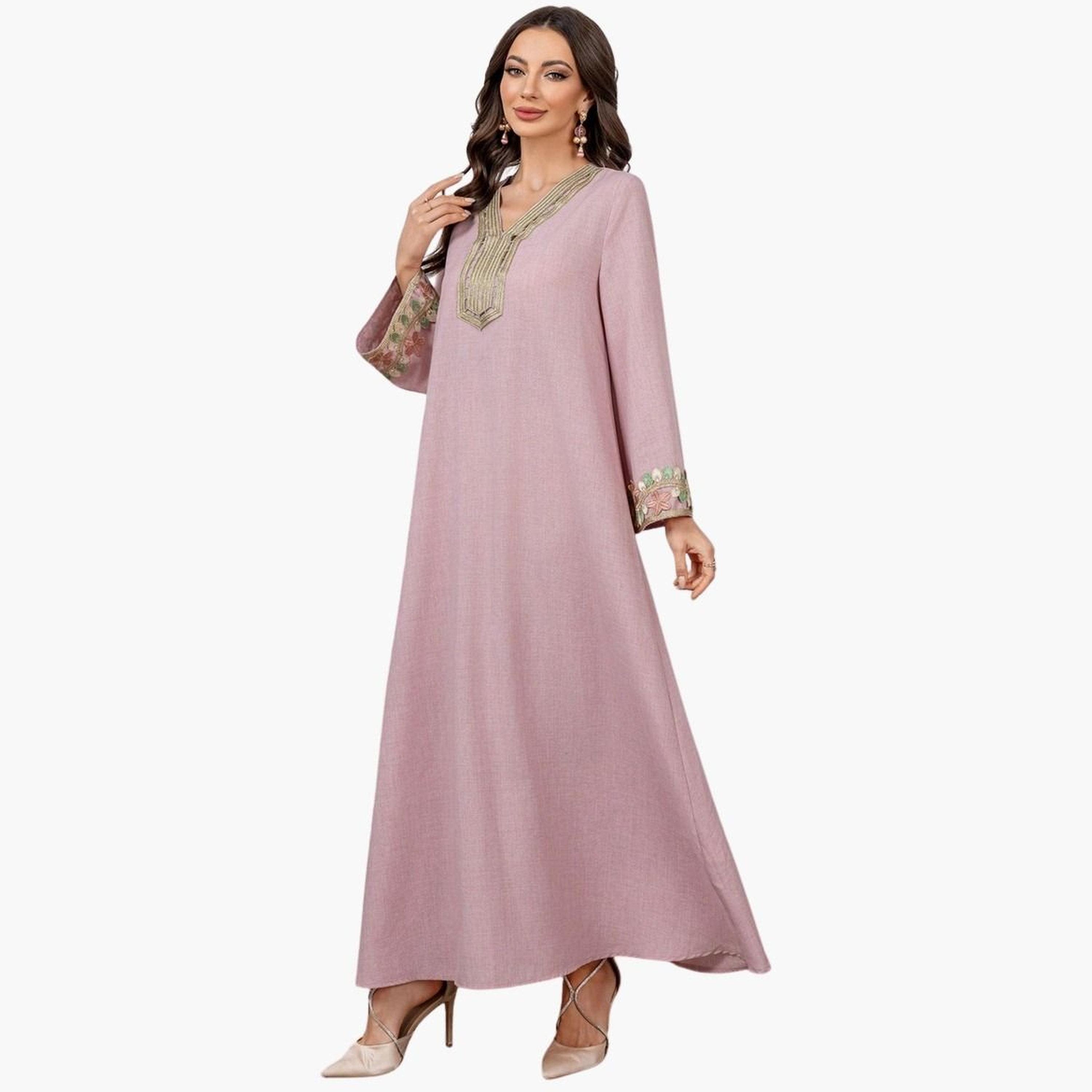 تيك تو - جلابية ماكسي بأكمام طويلة وتفاصيل تطريز-women-arabicclothing-jalabiyas-image-4