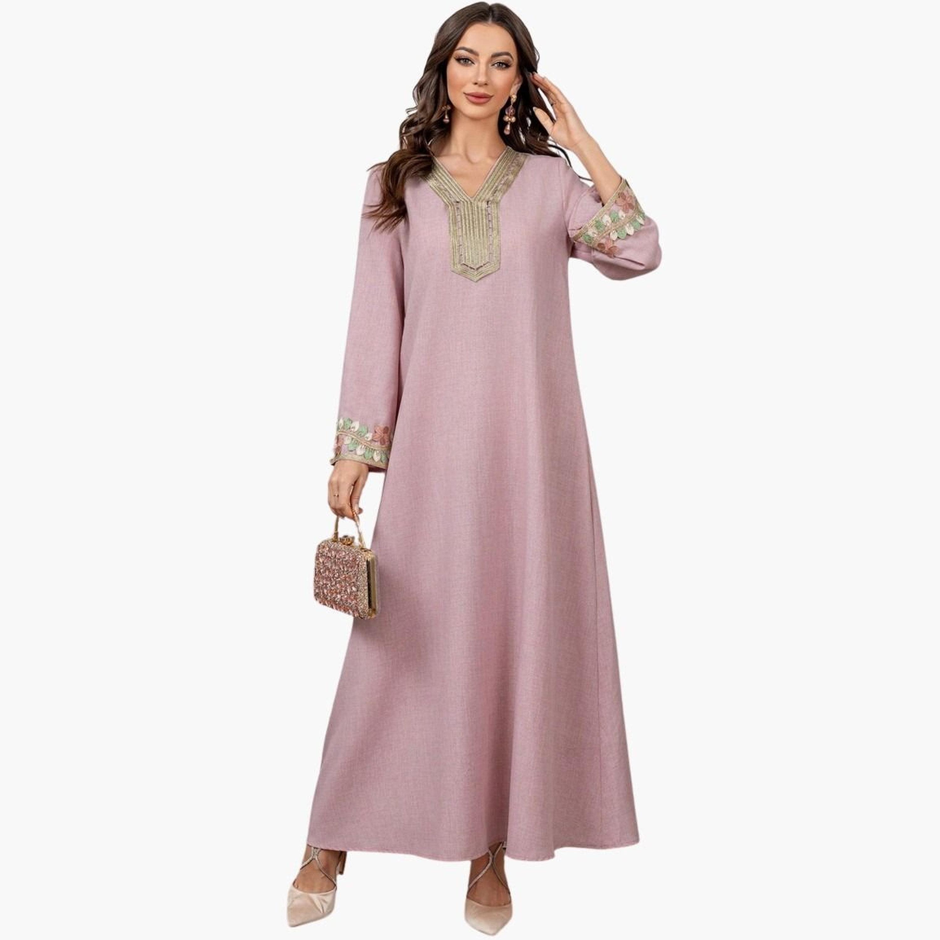 تيك تو - جلابية ماكسي بأكمام طويلة وتفاصيل تطريز-women-arabicclothing-jalabiyas-image-5