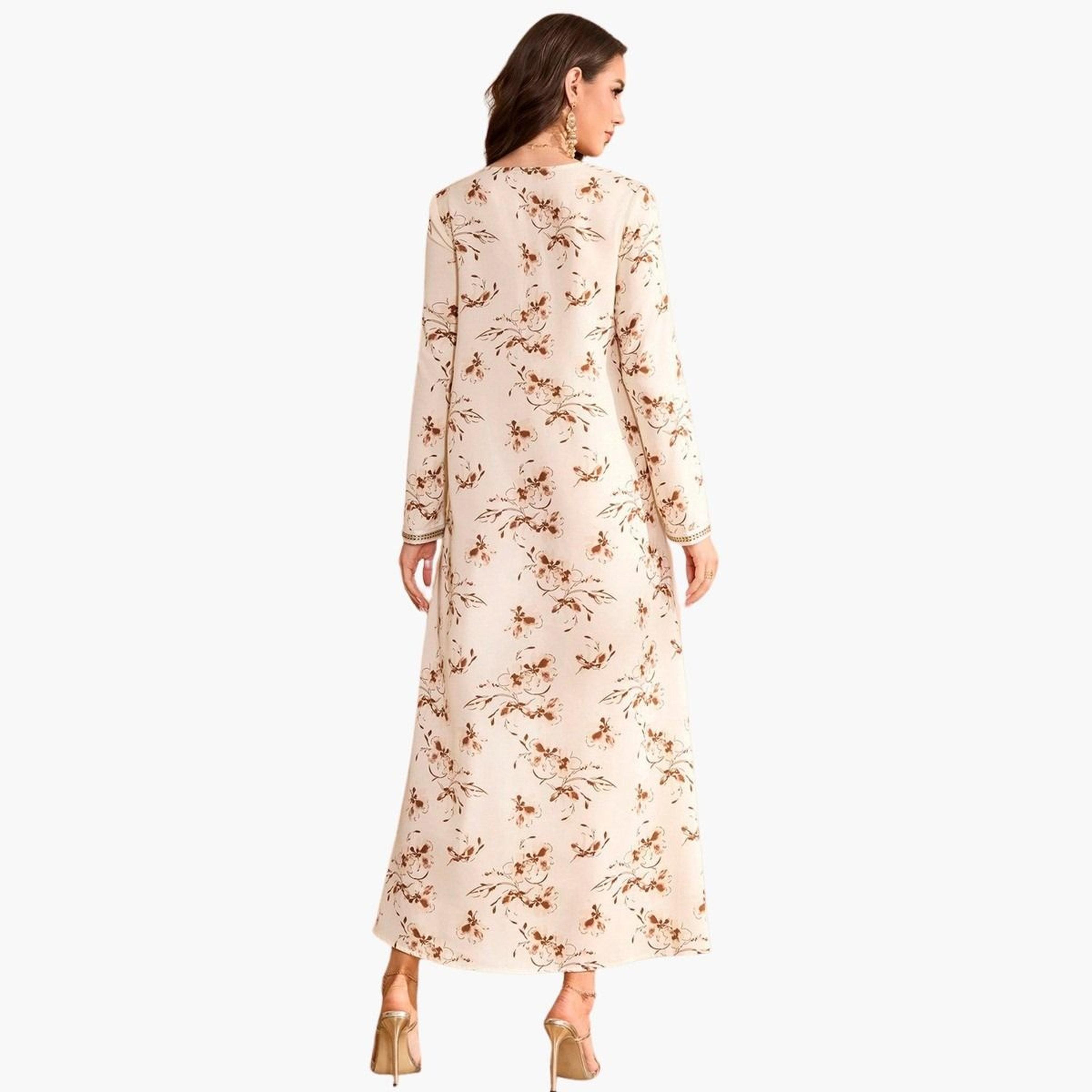 تيك تو - جلابية ماكسي بأكمام طويلة ورقبة على شكل حرف V وطبعة زهور-women-arabicclothing-jalabiyas-image-2
