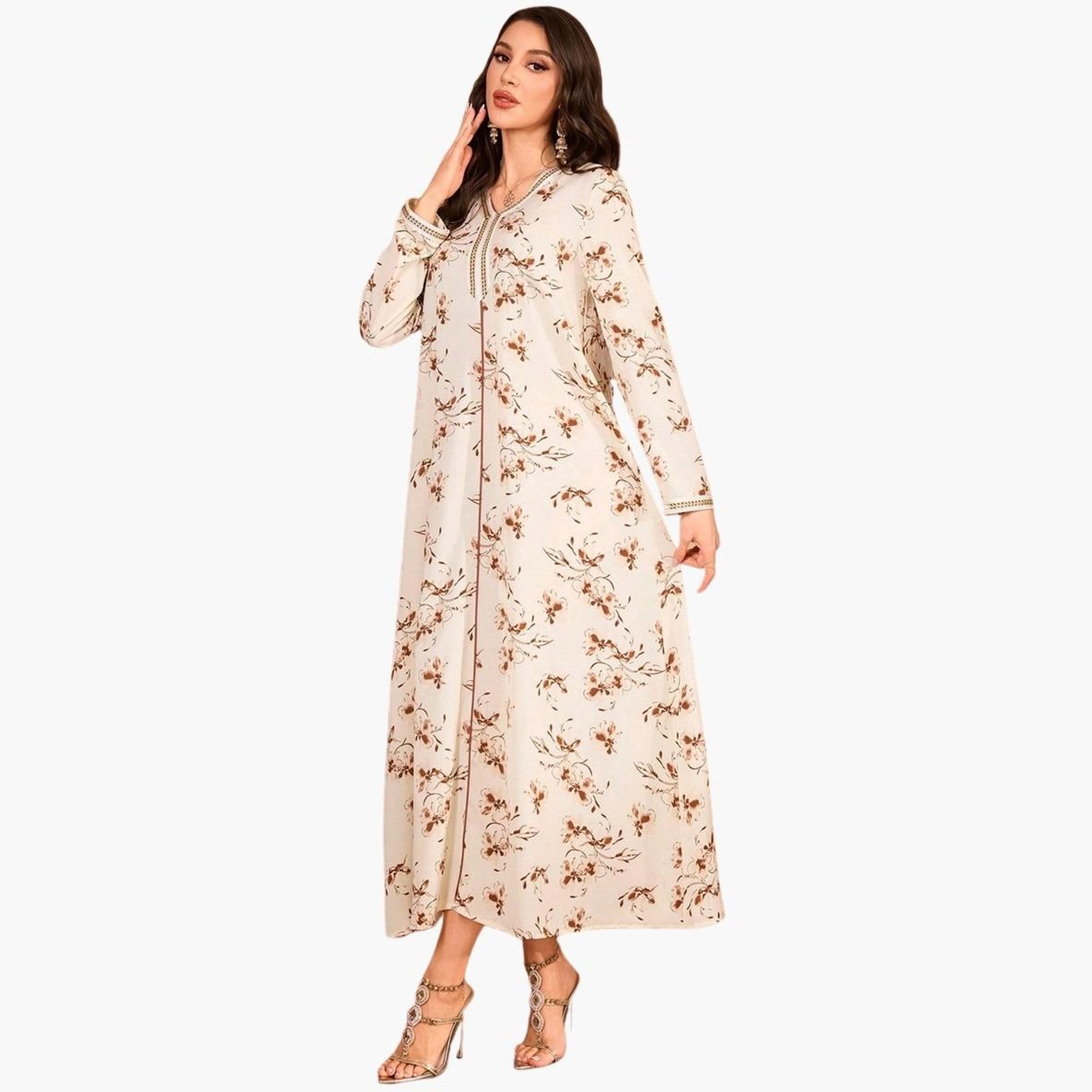 Take Two Floral Print V-Neck Long Sleeve Maxi Jalabiya-women-arabicclothing-jalabiyas-image-5