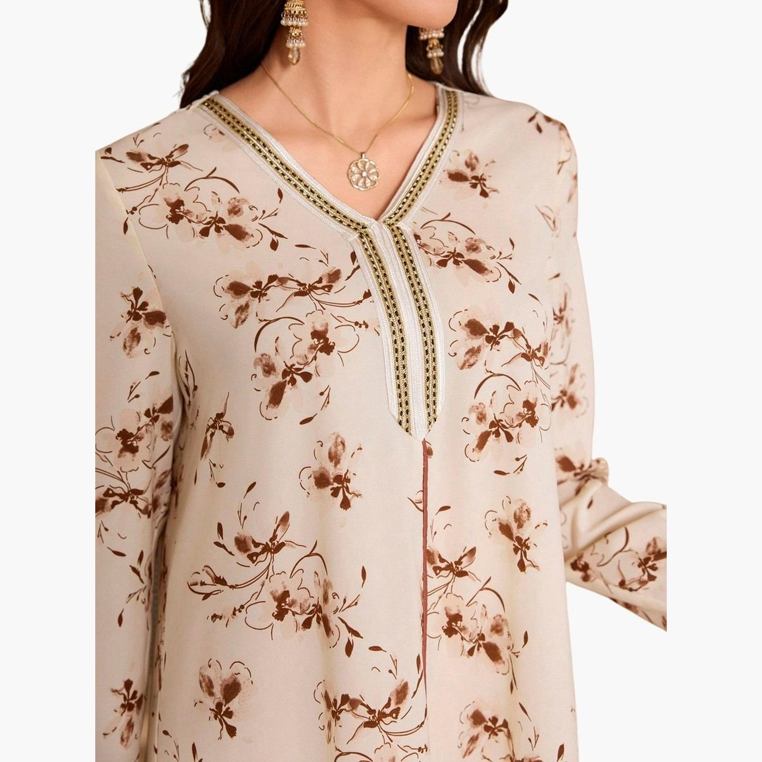 Take Two Floral Print V-Neck Long Sleeve Maxi Jalabiya-women-arabicclothing-jalabiyas-image-6