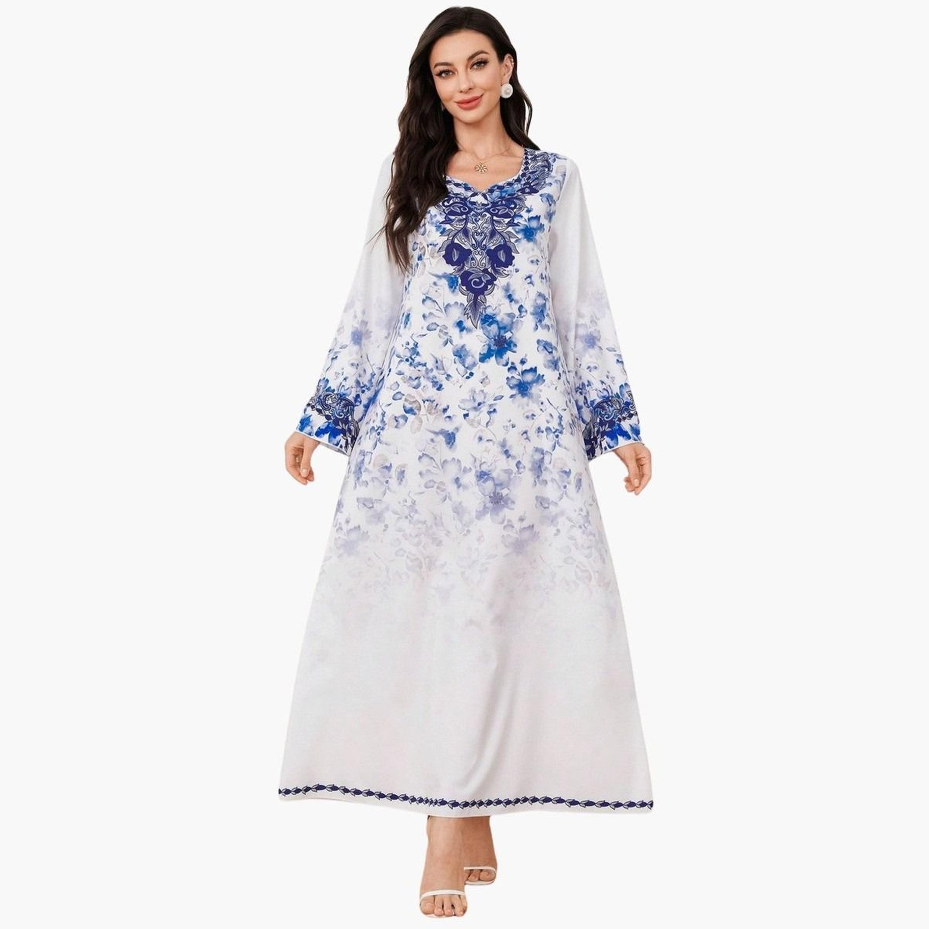 Take Two Floral Print Long Sleeve Maxi Jalabiya-women-arabicclothing-jalabiyas-image-1