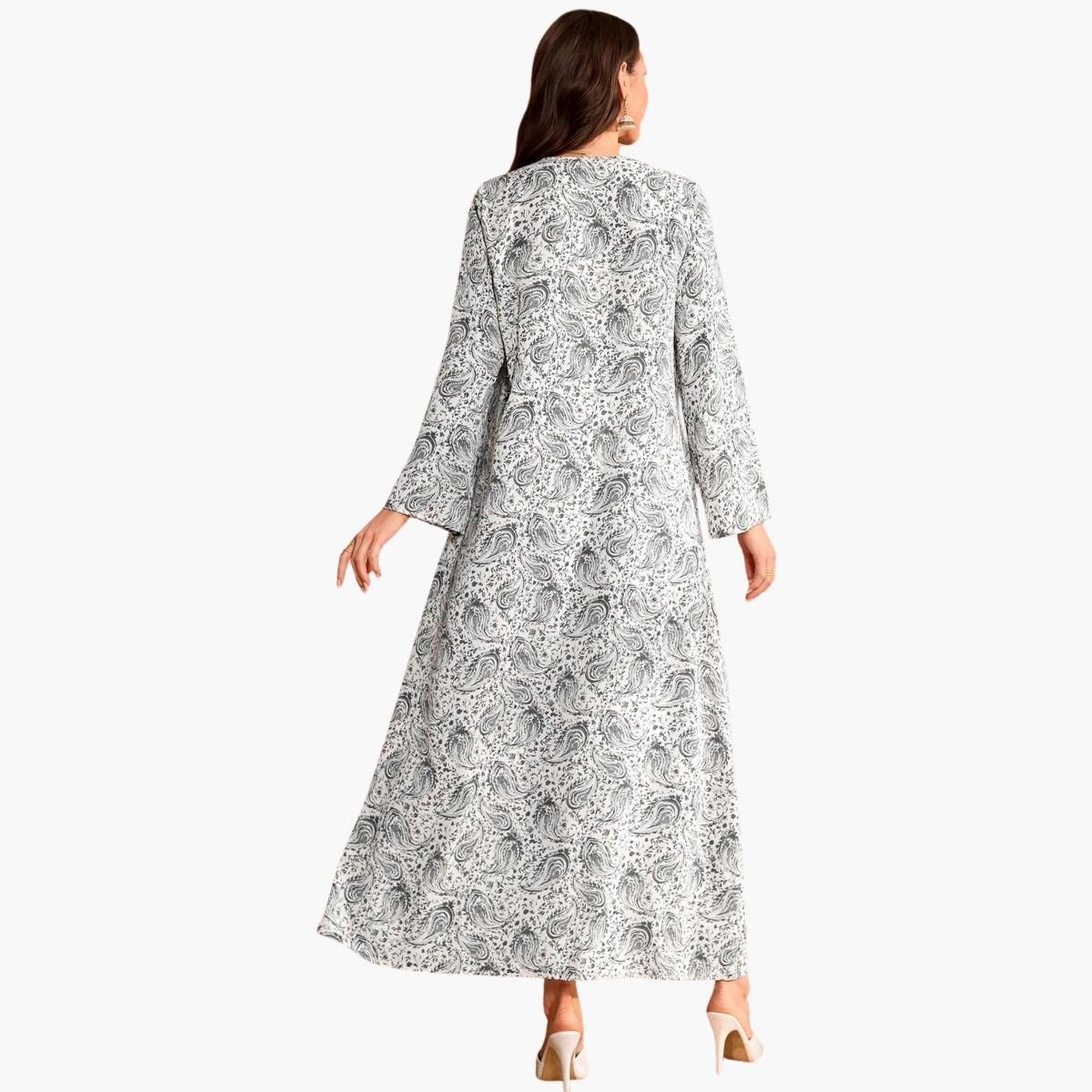 تيك تو - جلابية ماكسي نقشة زهور وتفاصيل مطوية وتصميم A-women-arabicclothing-jalabiyas-image-2
