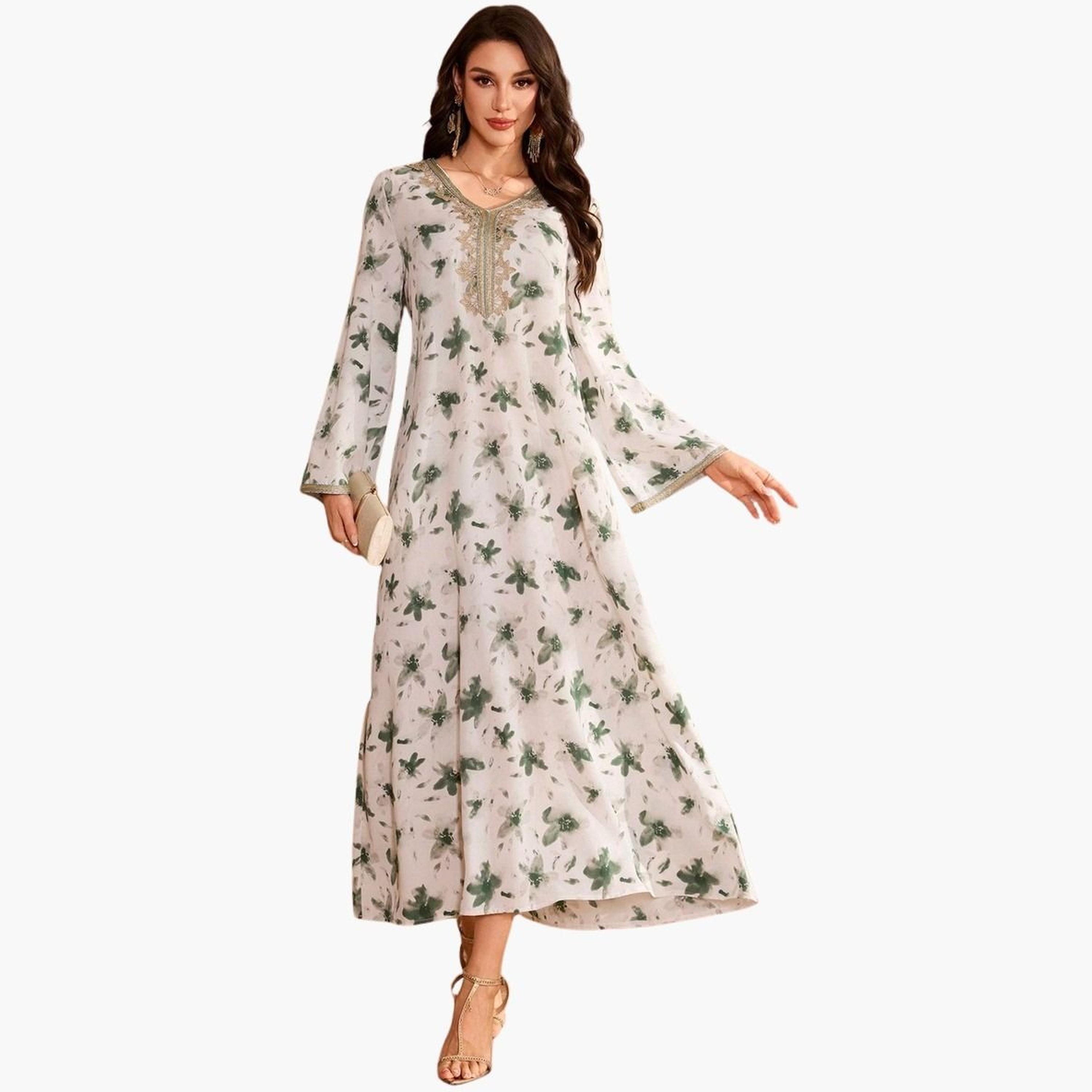 Take Two Floral Print Embroidered A-Line Jalabiya-women-arabicclothing-jalabiyas-image-1
