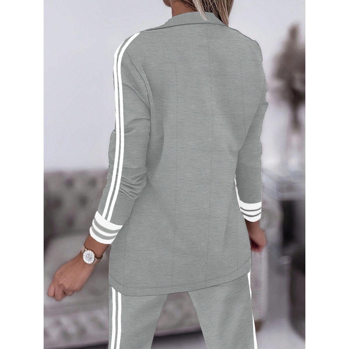 تيك تو - بليزر نسائي بأكمام طويلة وياقة مزدوجة مخططة وأزرار-women-clothing-coatsandjackets-blazers-image-2