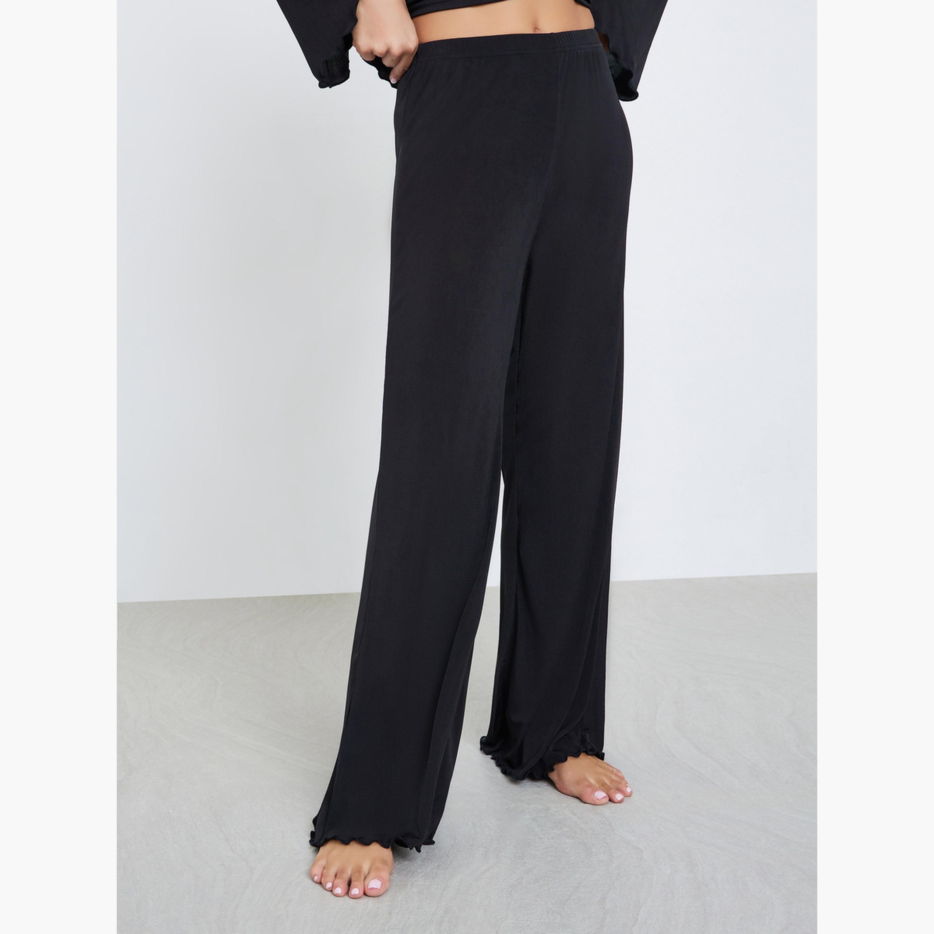 Styli Tie Front Lace Detail Trim Long Sleeve Top and Pyjama Set-women-clothing-nightwear-pyjamas-longsets-image-5
