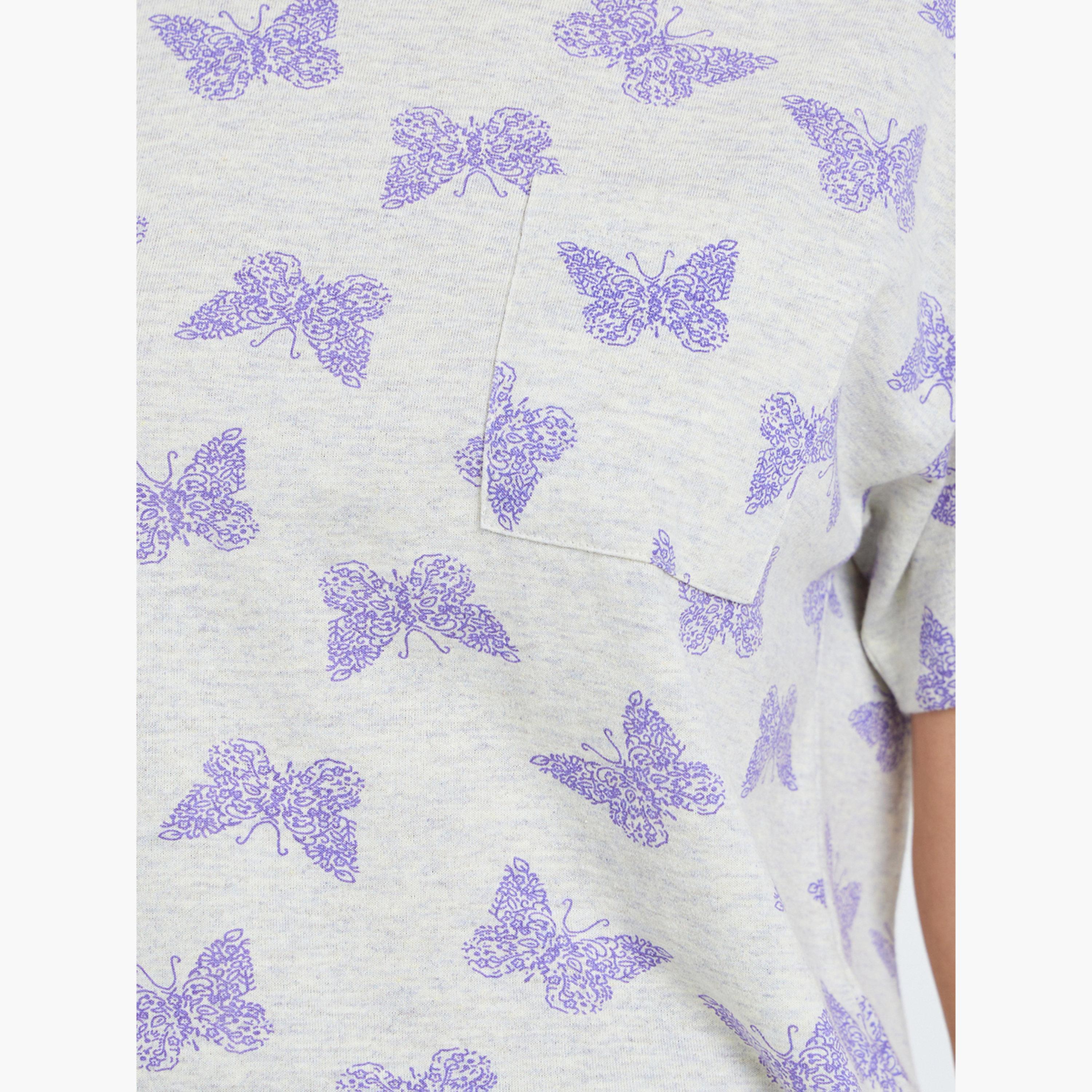 طقم بيجاما من بنطال وتيشيرت بطبعة فراشة-women-clothing-nightwear-pyjamas-longsets-image-3