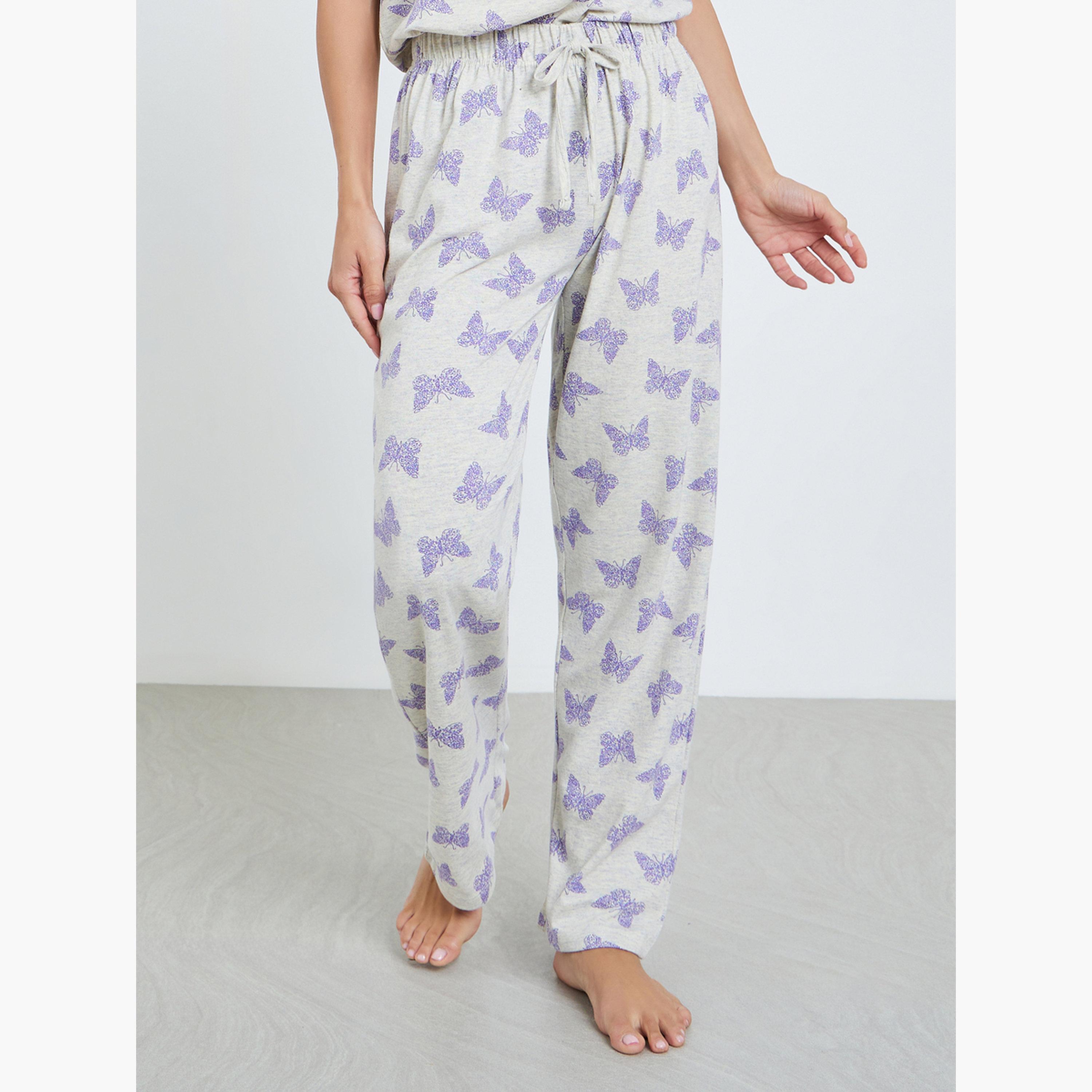 Styli Women Butterfly Print T-Shirt and Pyjama Set-women-clothing-nightwear-pyjamas-longsets-image-4