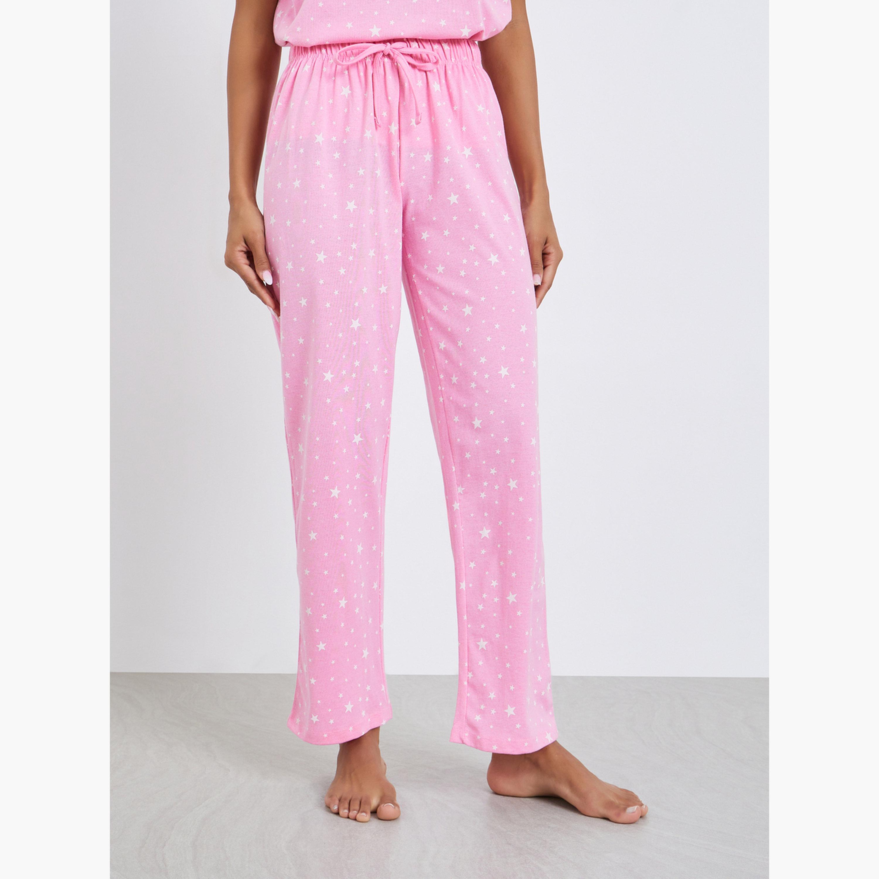 Styli Star Print Round Neck T-Shirt and Pyjama Set-women-clothing-nightwear-pyjamas-longsets-image-4