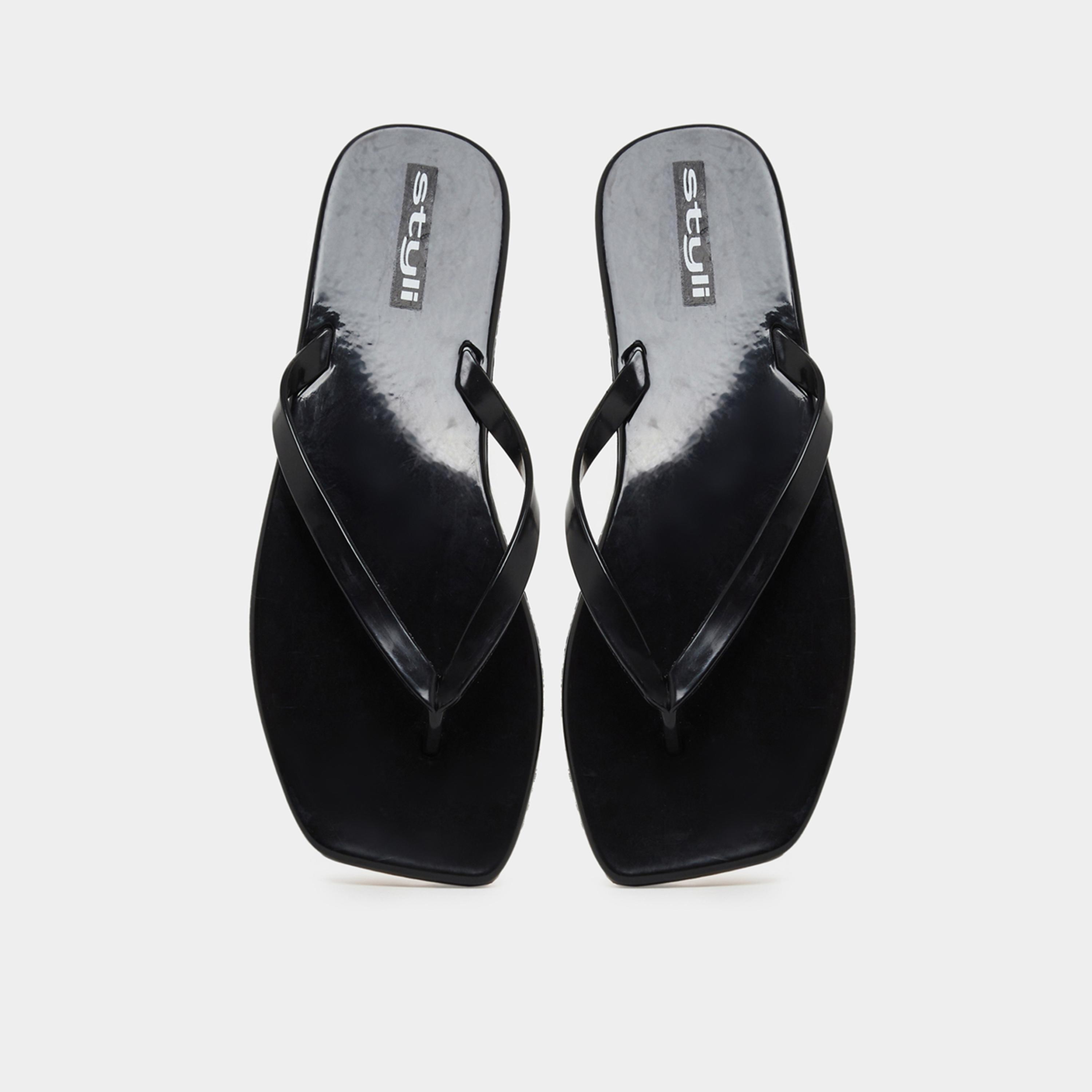 Styli Womens Black Plain Flip Flops-women-shoes-flipflopsandslides-image-3