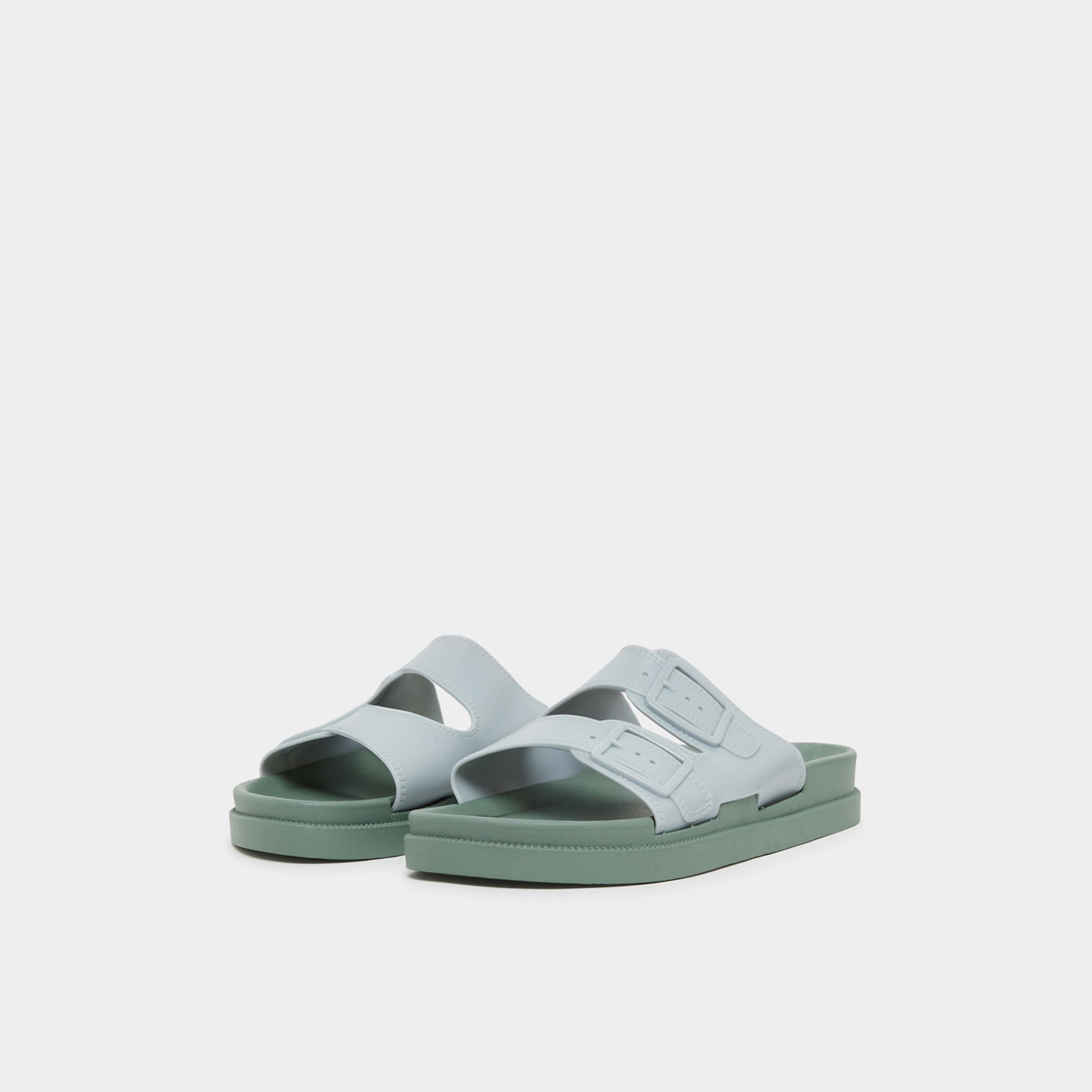Styli Womens Blue Buckle Detail Slides-women-shoes-flats-slides-image-1