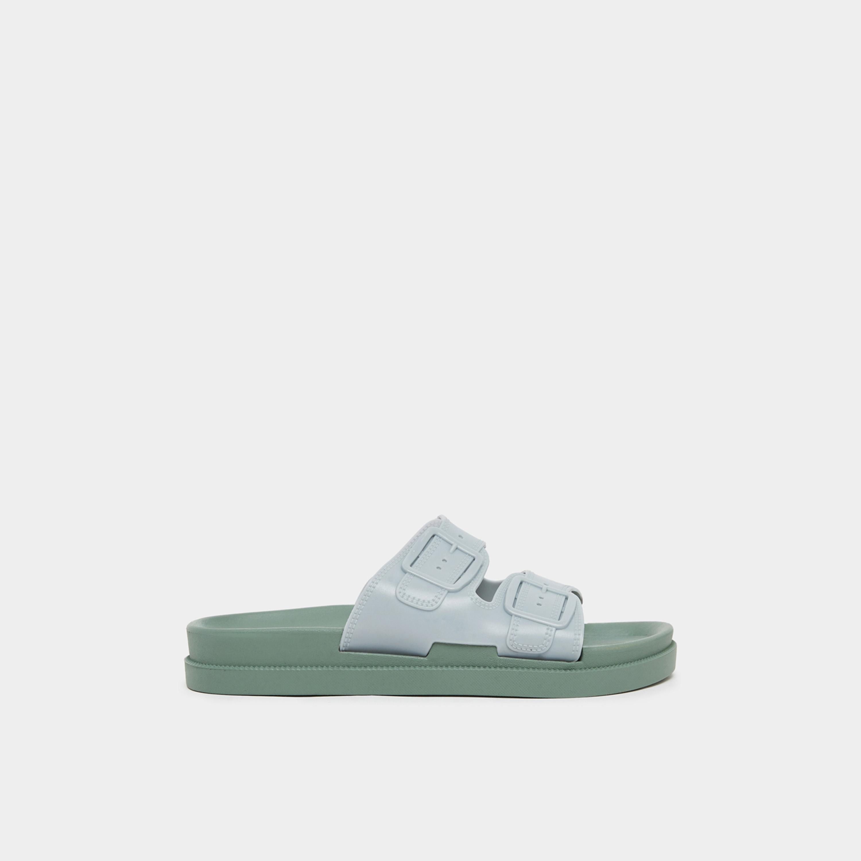 Styli Womens Blue Buckle Detail Slides-women-shoes-flats-slides-image-2