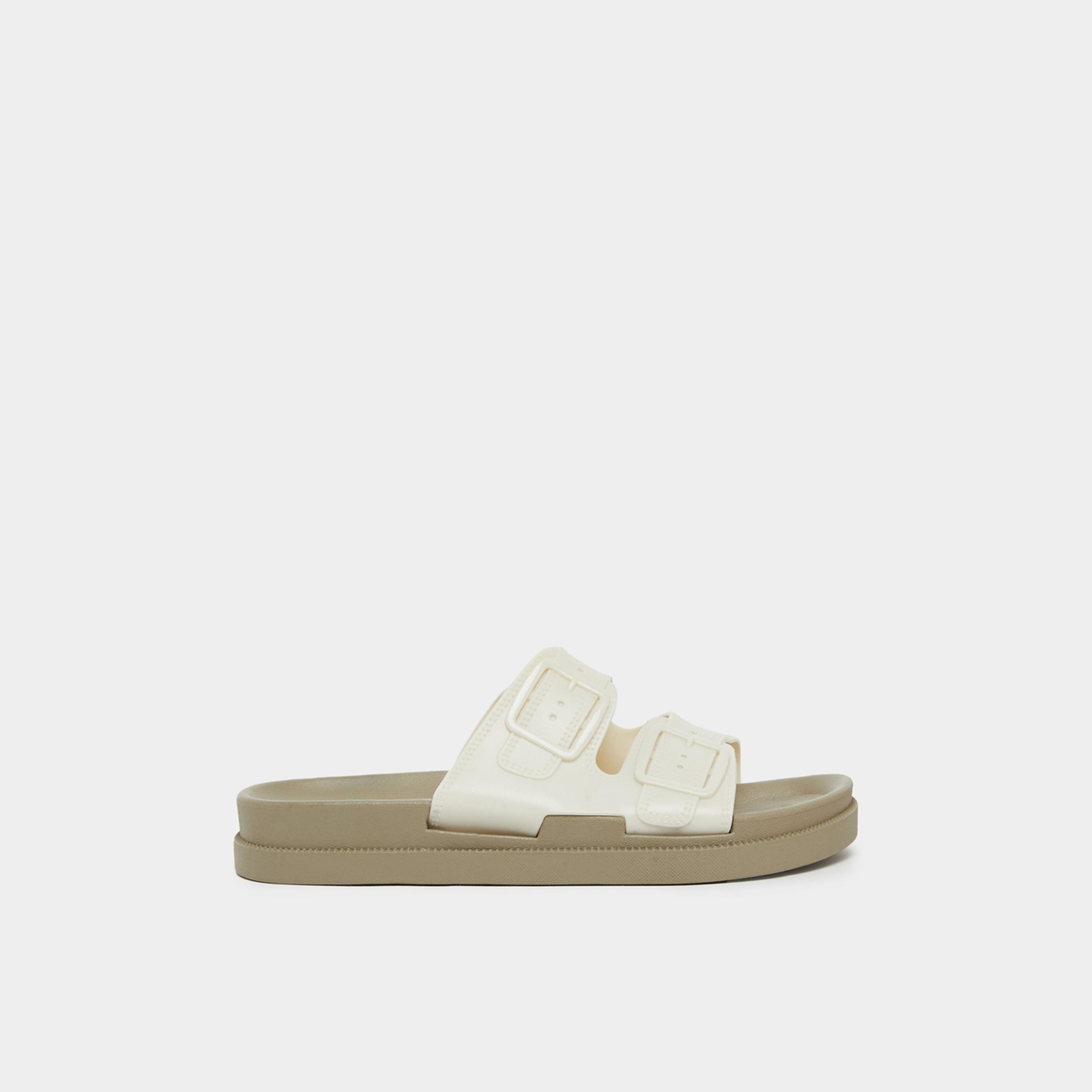 Styli Womens Beige Buckle Detail Slides-women-shoes-flats-slides-image-2