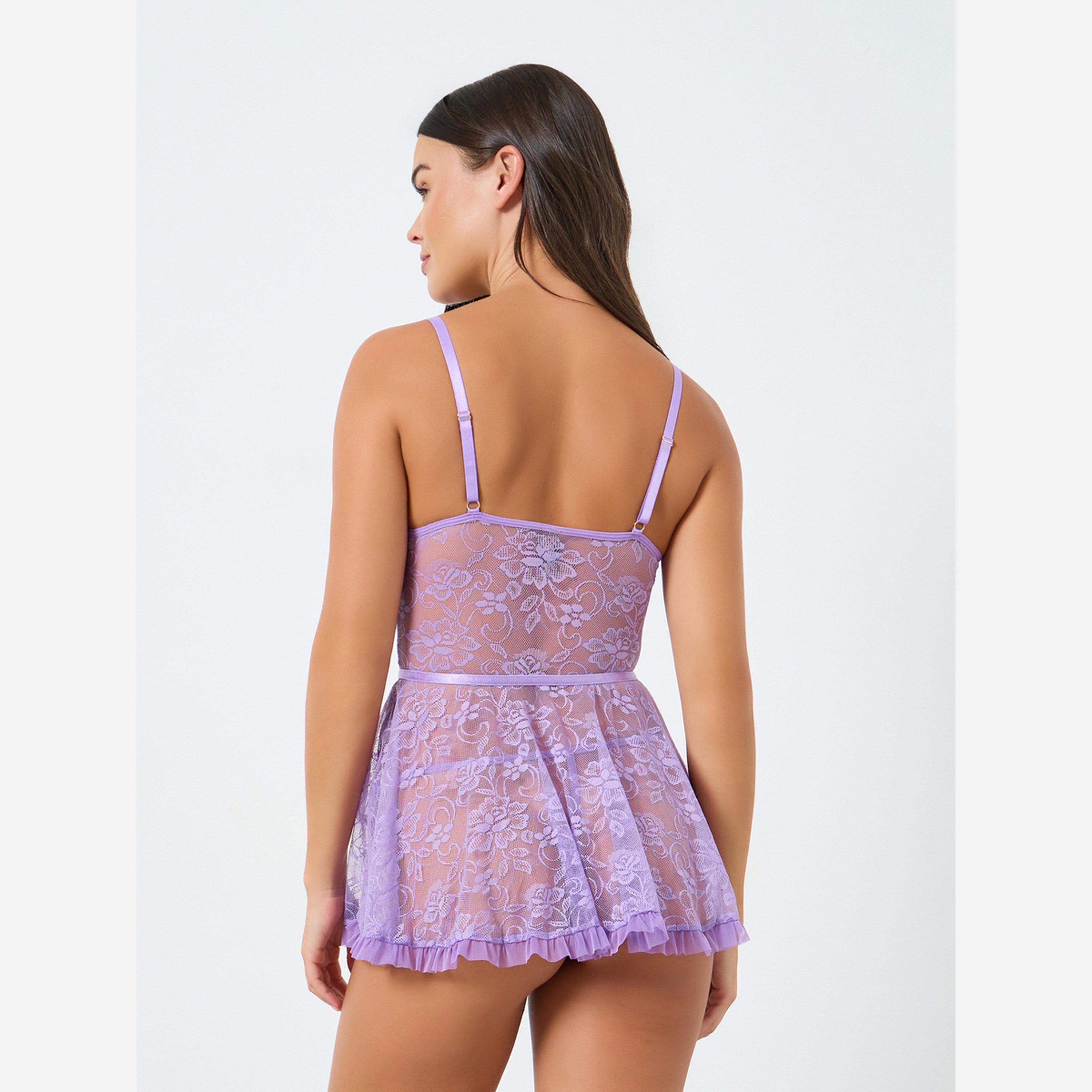 Styli Floral Lace Ruffled Babydoll with Brief-women-clothing-lingerie-lingeriesets-image-4