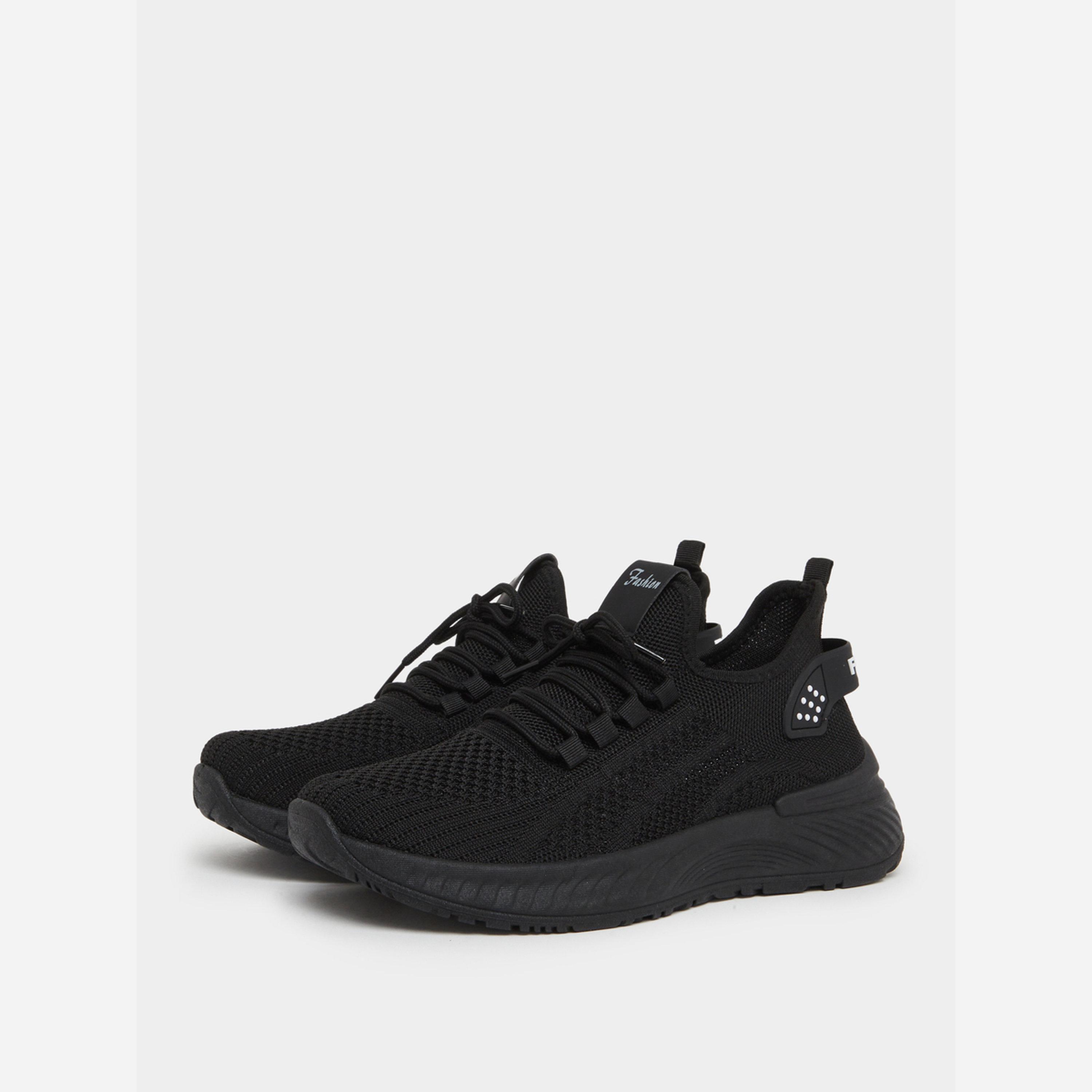 Styli Black Textile Lace Up Sneakers-women-shoes-sneakers-image-1