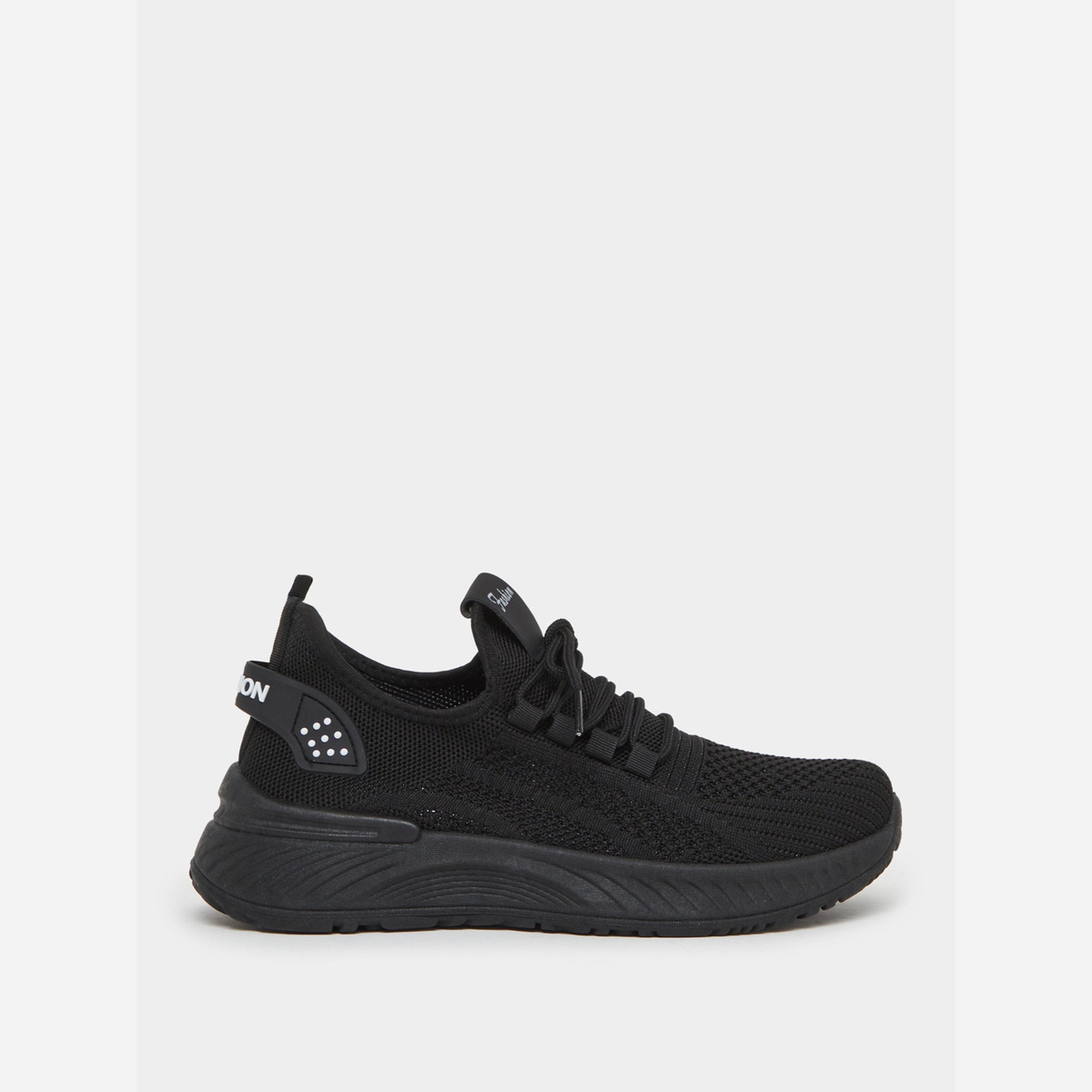 Styli Black Textile Lace Up Sneakers-women-shoes-sneakers-image-2