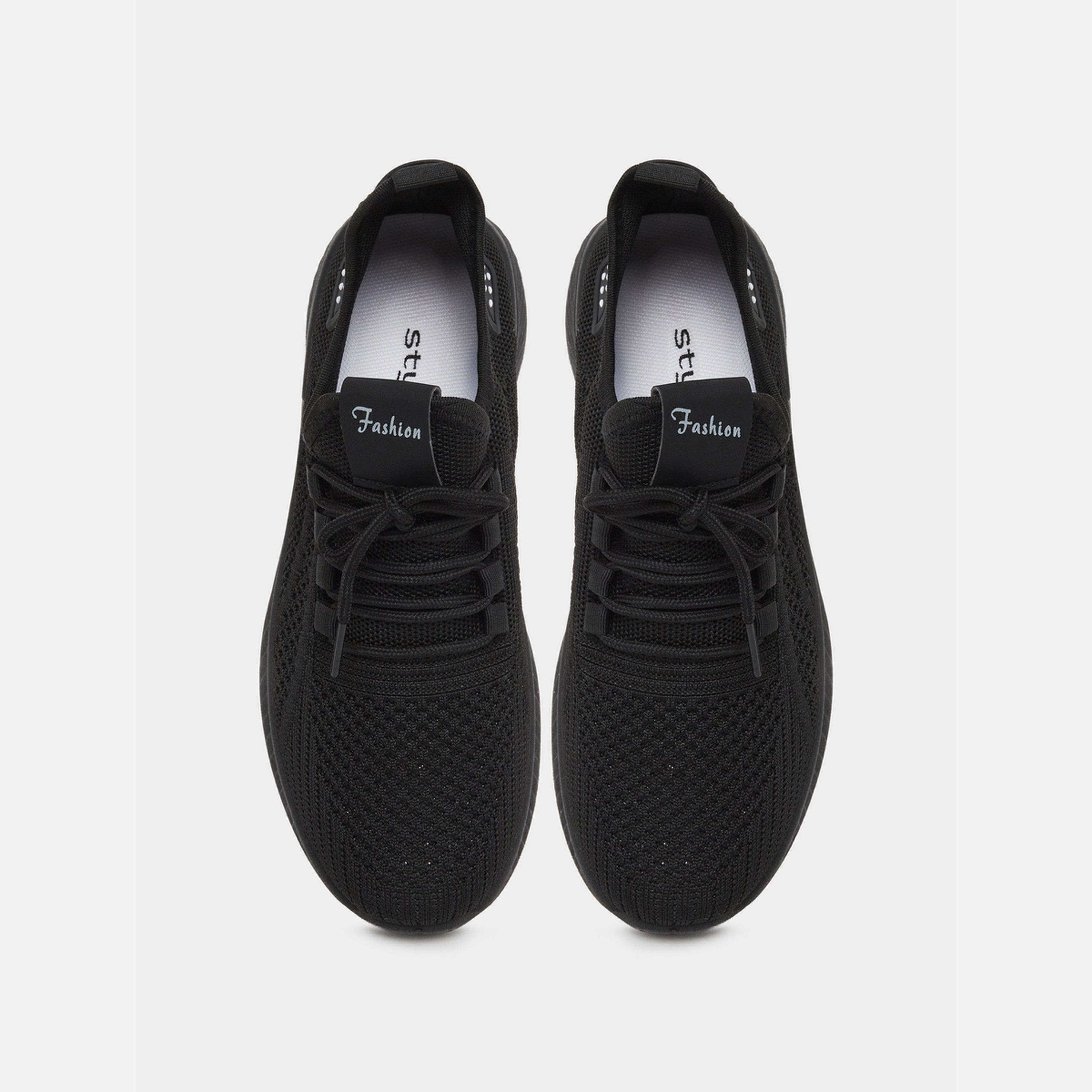 Styli Black Textile Lace Up Sneakers-women-shoes-sneakers-image-3
