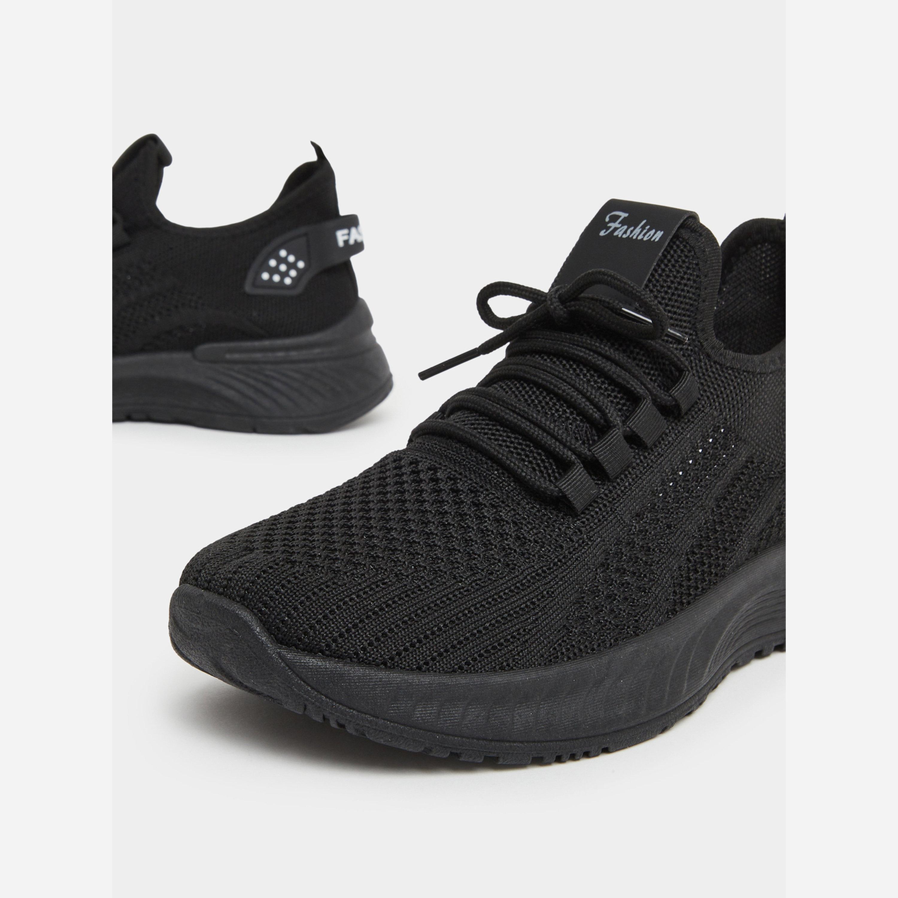 Styli Black Textile Lace Up Sneakers-women-shoes-sneakers-image-4