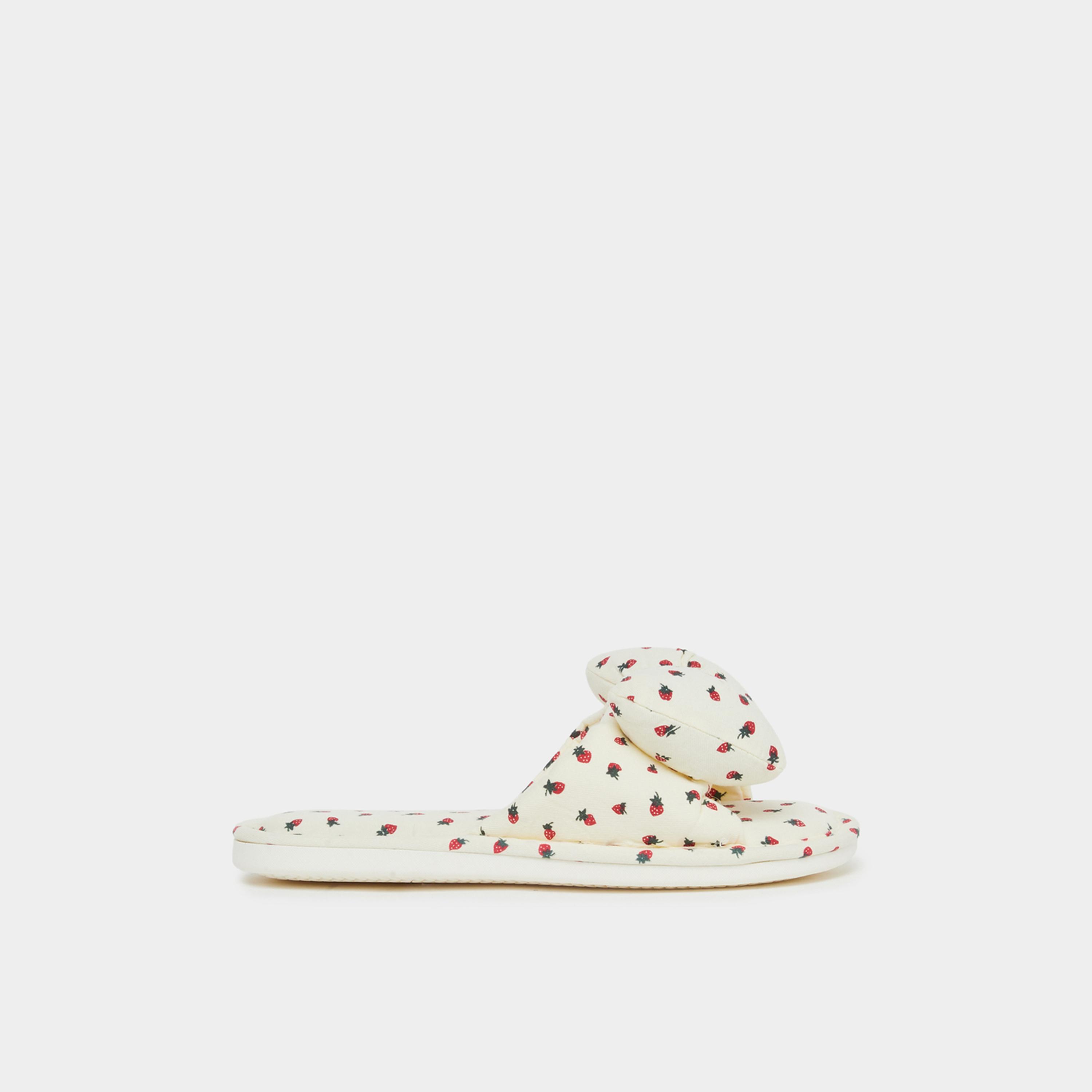 ستايلي - شبشب غرفة نوم نسائي بطبعة الفراولة مع فيونكة-women-shoes-bedroomslippers-image-3