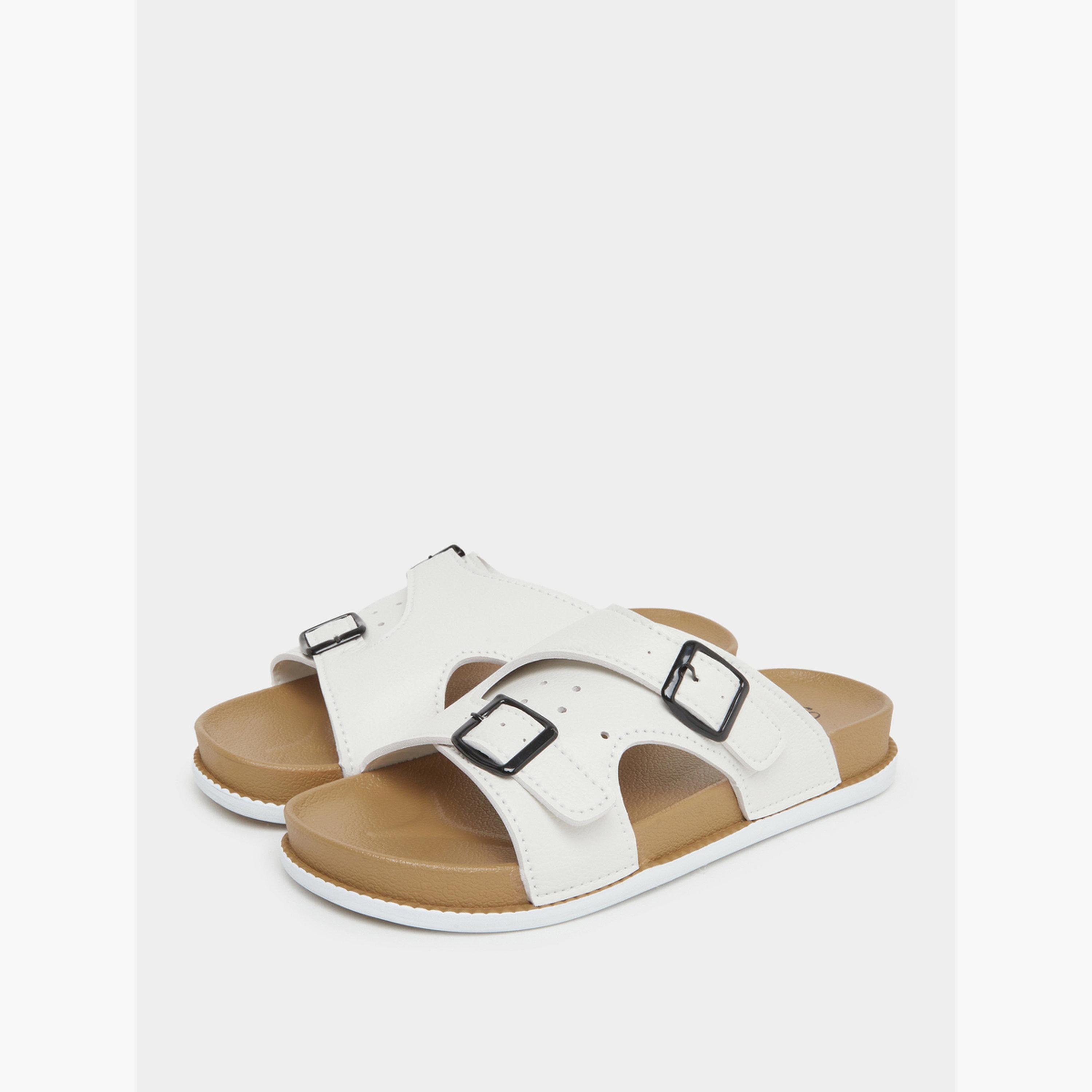 Styli Men White Buckle Slide Sandals-men-shoes-sandals-image-1