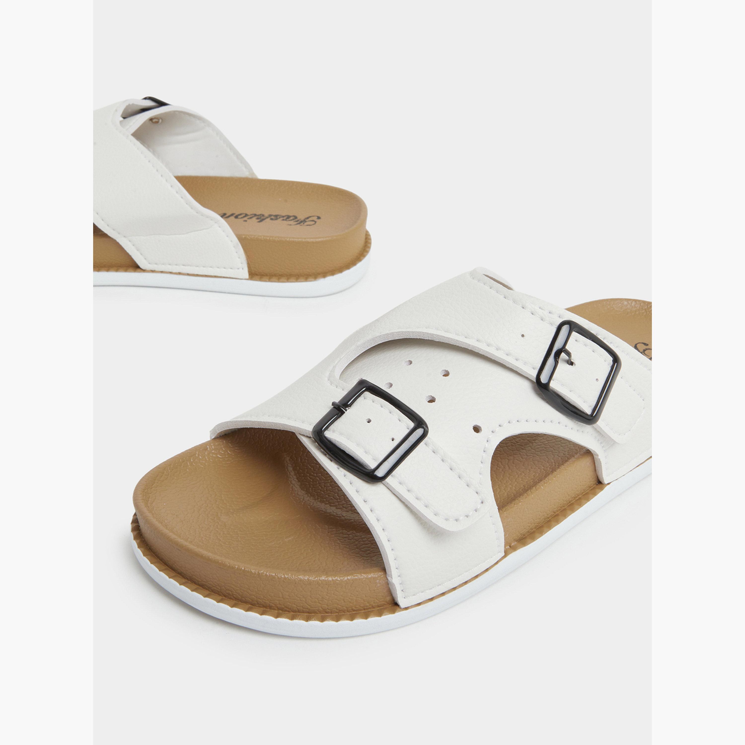 Styli Men White Buckle Slide Sandals-men-shoes-sandals-image-3