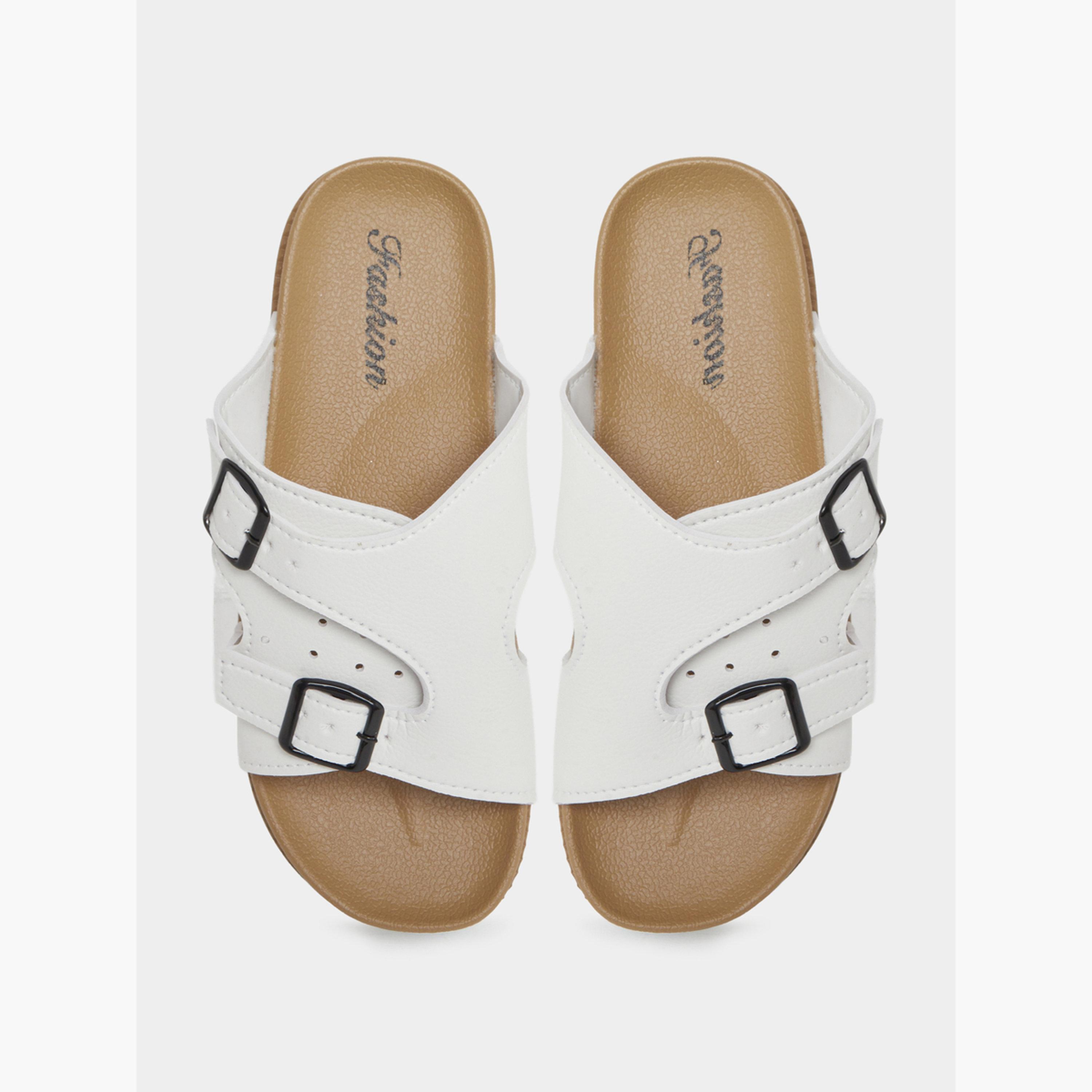 Styli Men White Buckle Slide Sandals-men-shoes-sandals-image-5
