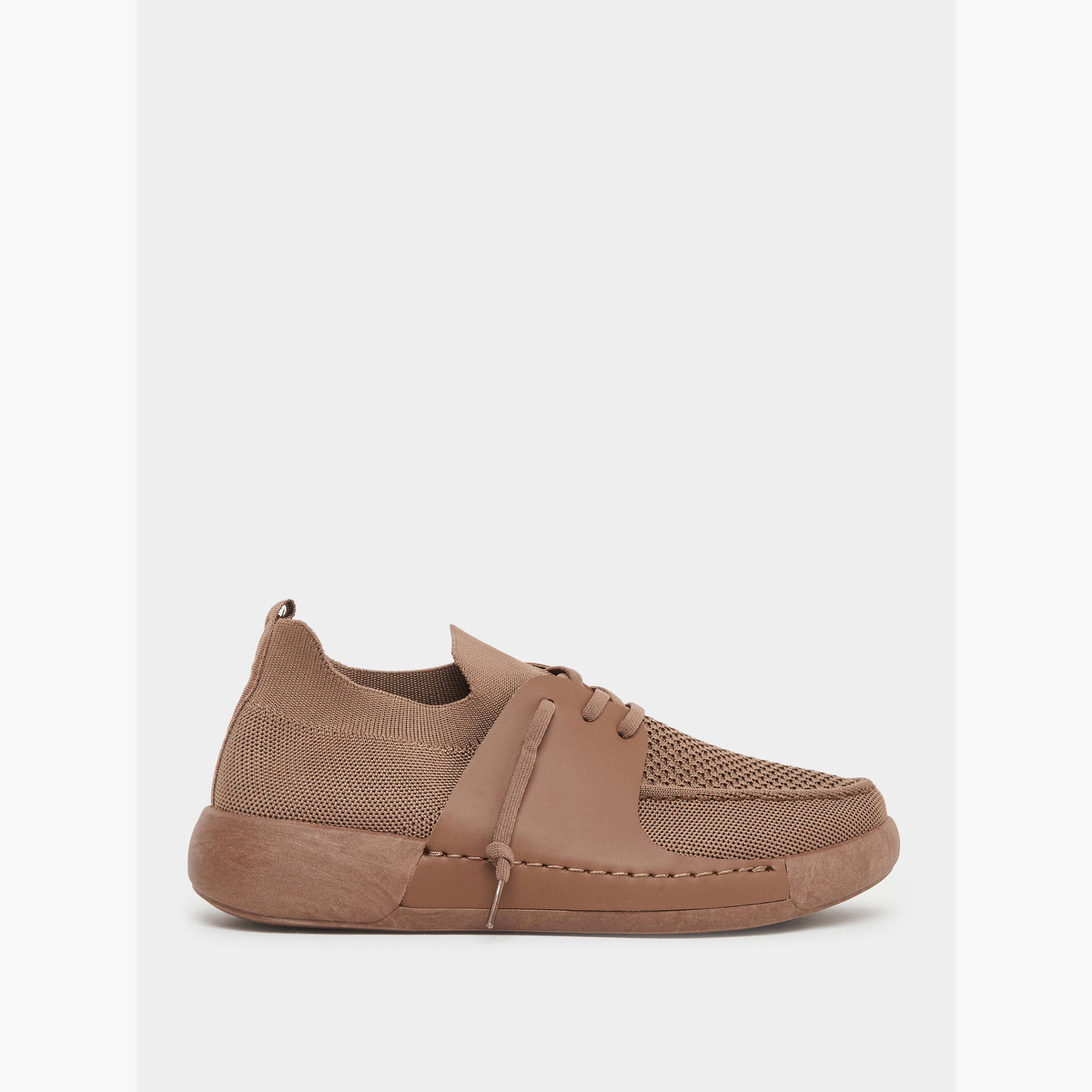 Styli Men Beige Mesh Lace-Up Shoes-men-shoes-sneakers-image-2