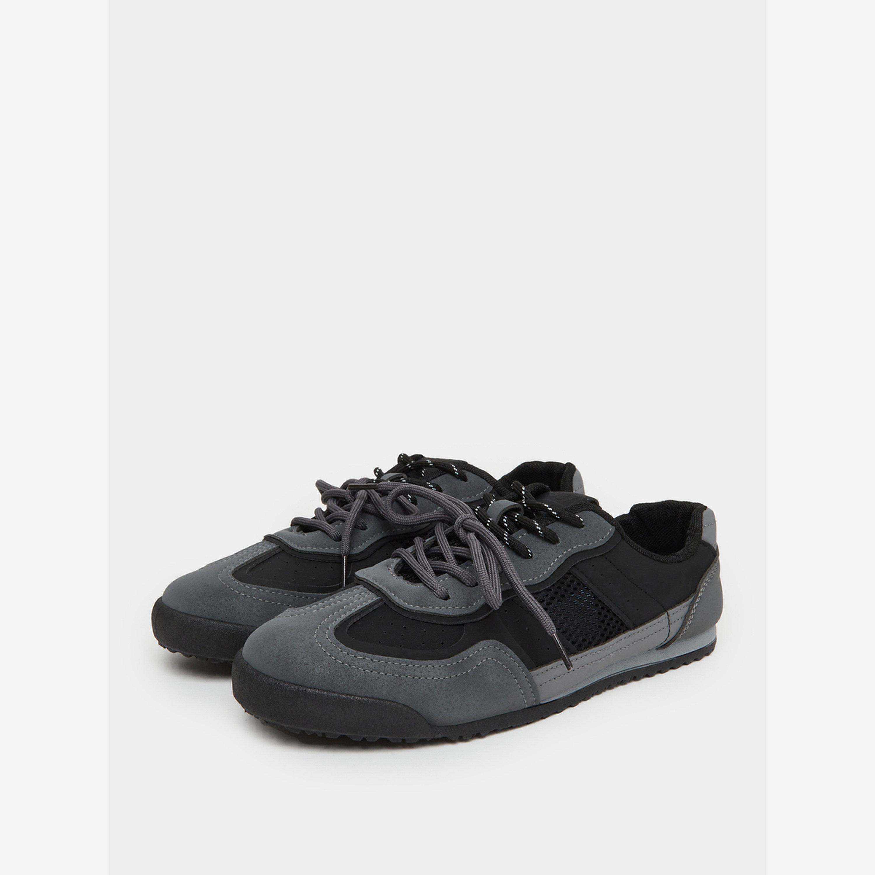 Styli Black Retro Suede Paneled Sneakers-men-shoes-sneakers-image-1