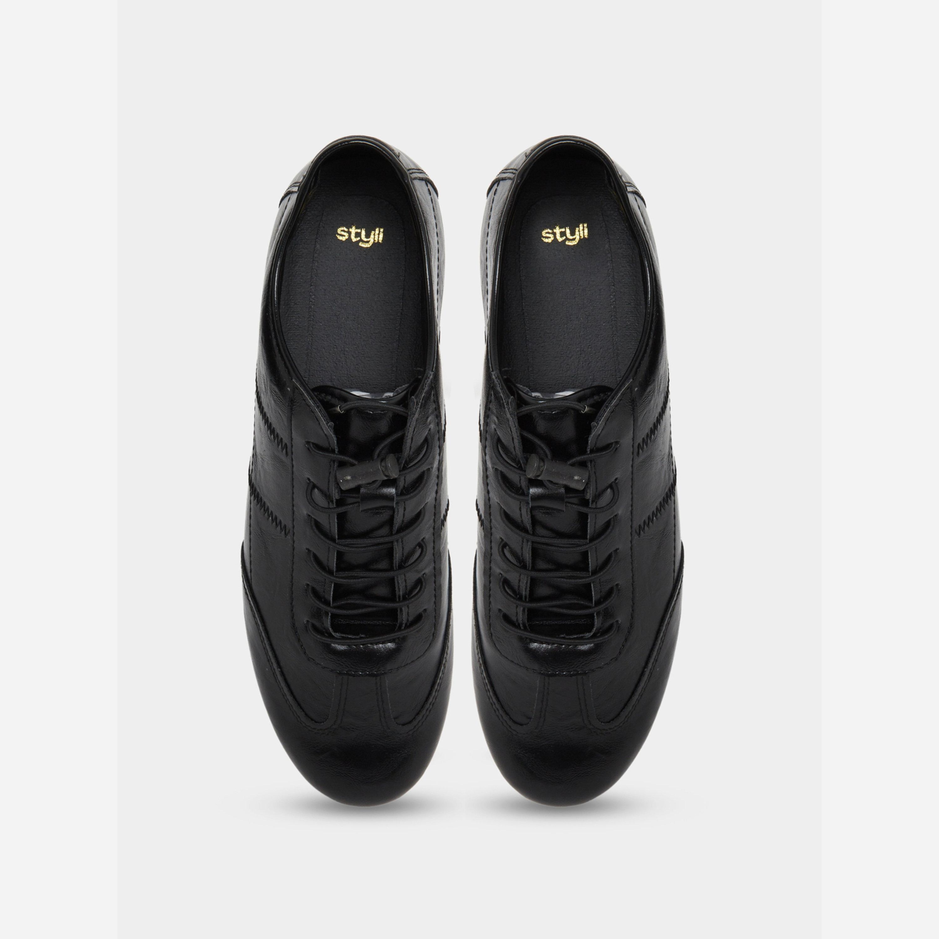 Styli Men Black Leather-Look Sneakers-men-shoes-sneakers-image-3