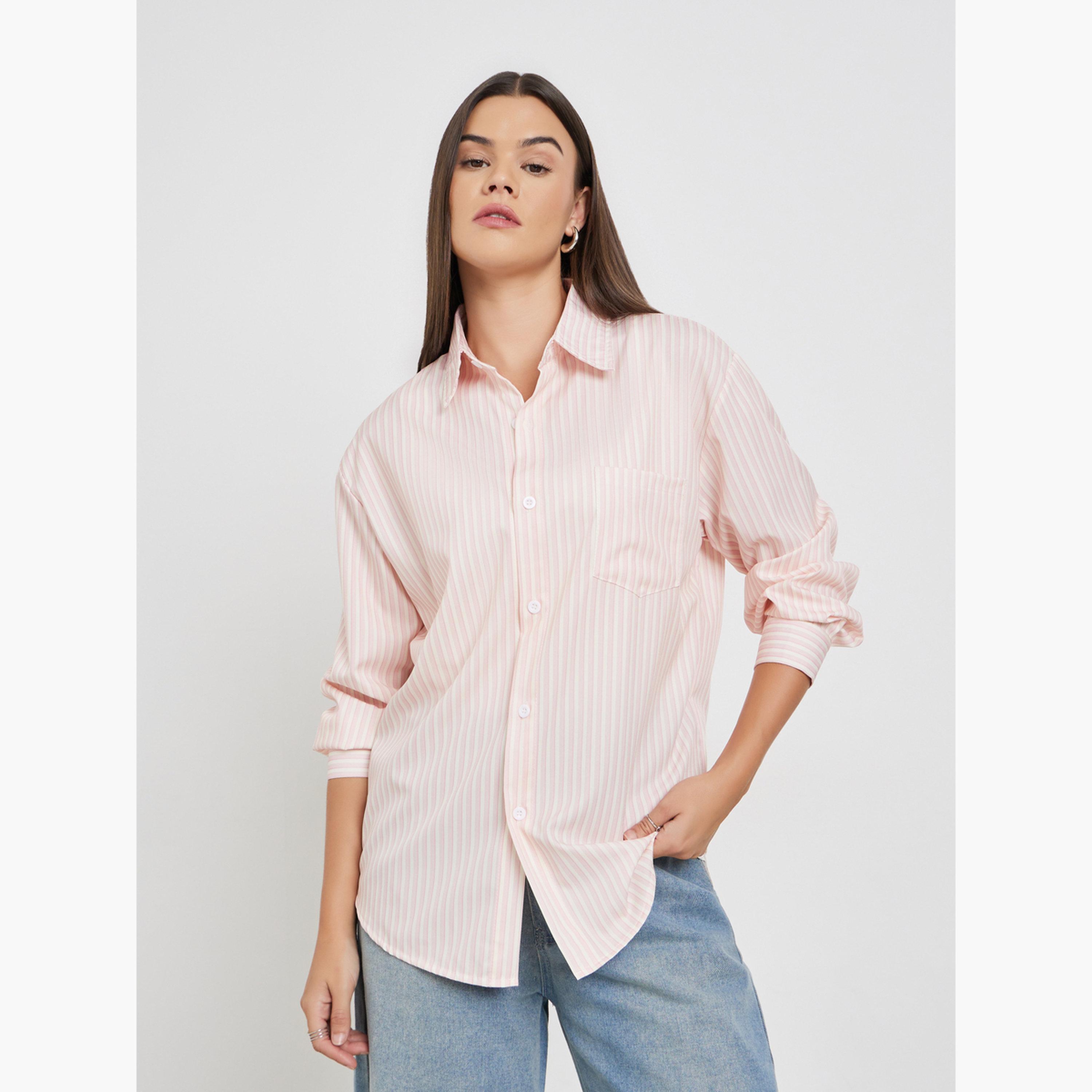 ستايلي - قميص مخطط مقاس واسع بأكمام طويلة-women-clothing-shirtsandblouses-shirts-image-5