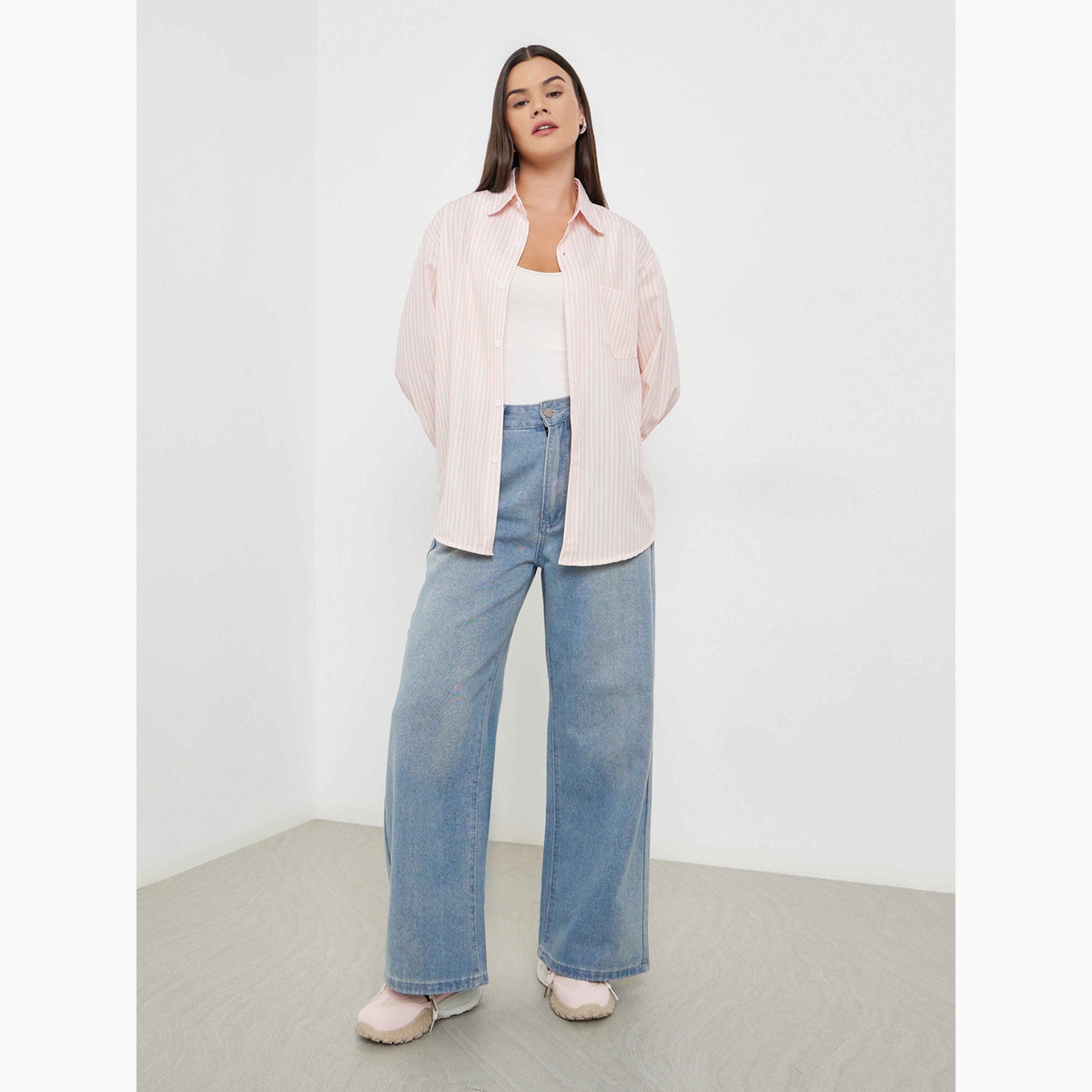 ستايلي - قميص مخطط مقاس واسع بأكمام طويلة-women-clothing-shirtsandblouses-shirts-image-4