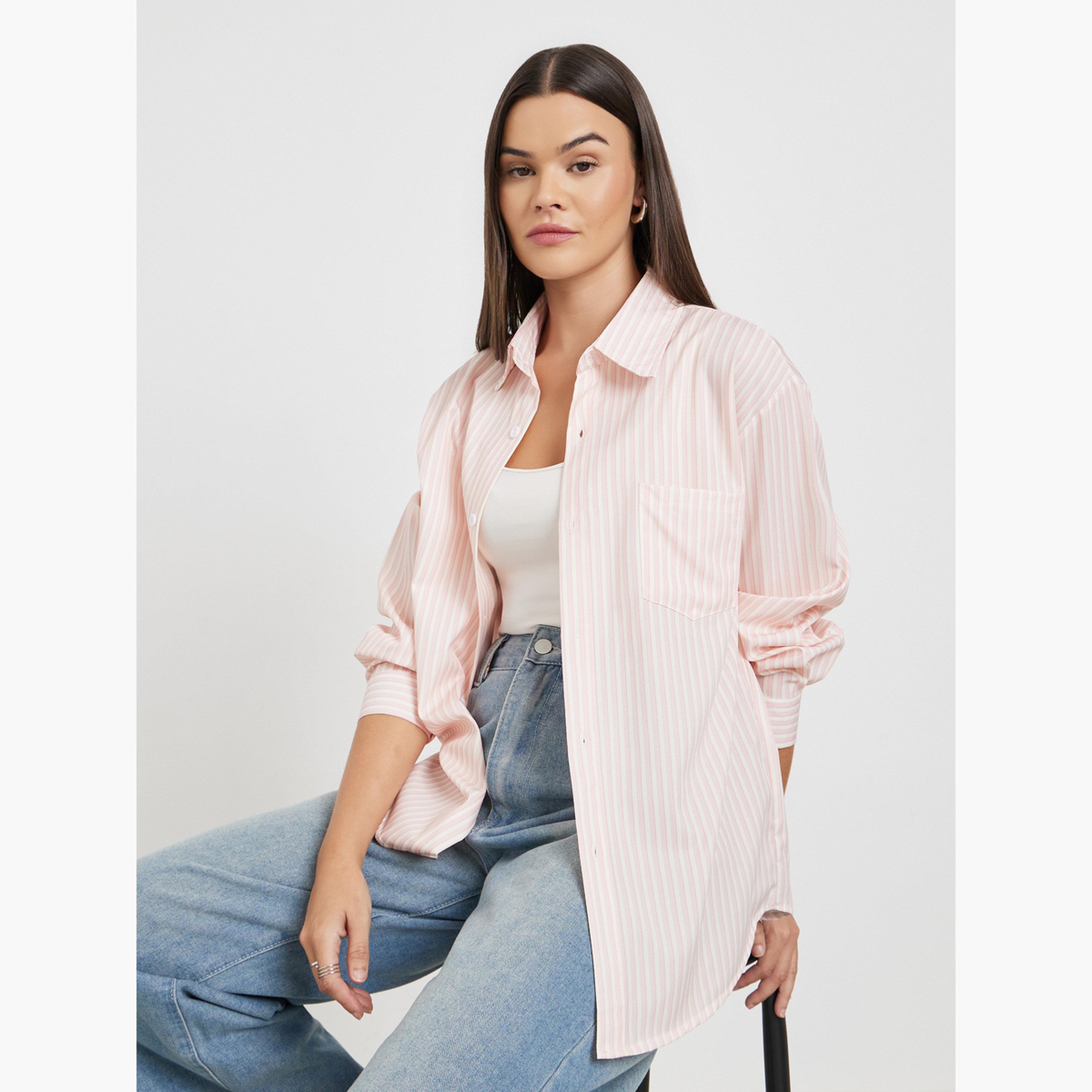 ستايلي - قميص مخطط مقاس واسع بأكمام طويلة-women-clothing-shirtsandblouses-shirts-image-3