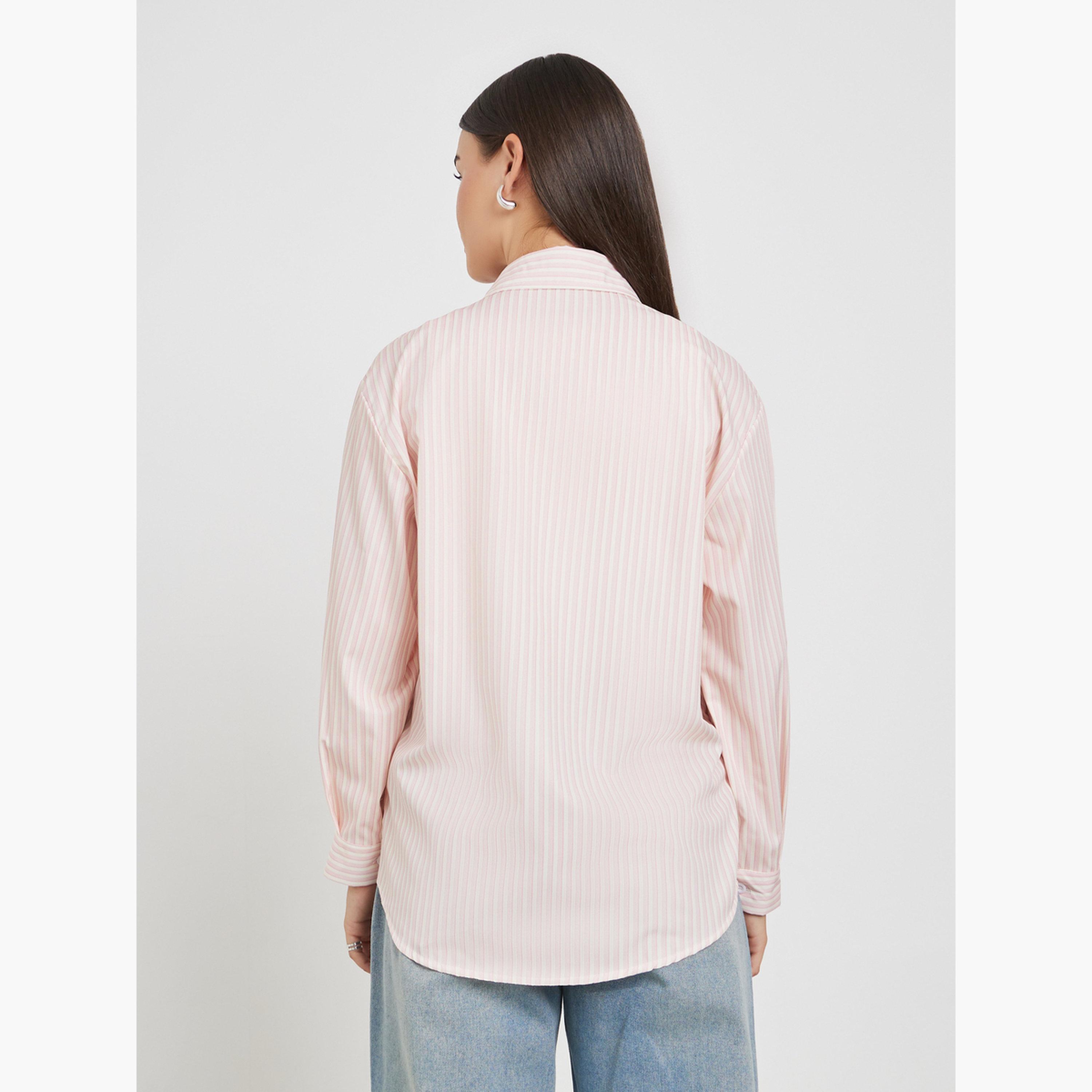ستايلي - قميص مخطط مقاس واسع بأكمام طويلة-women-clothing-shirtsandblouses-shirts-image-1