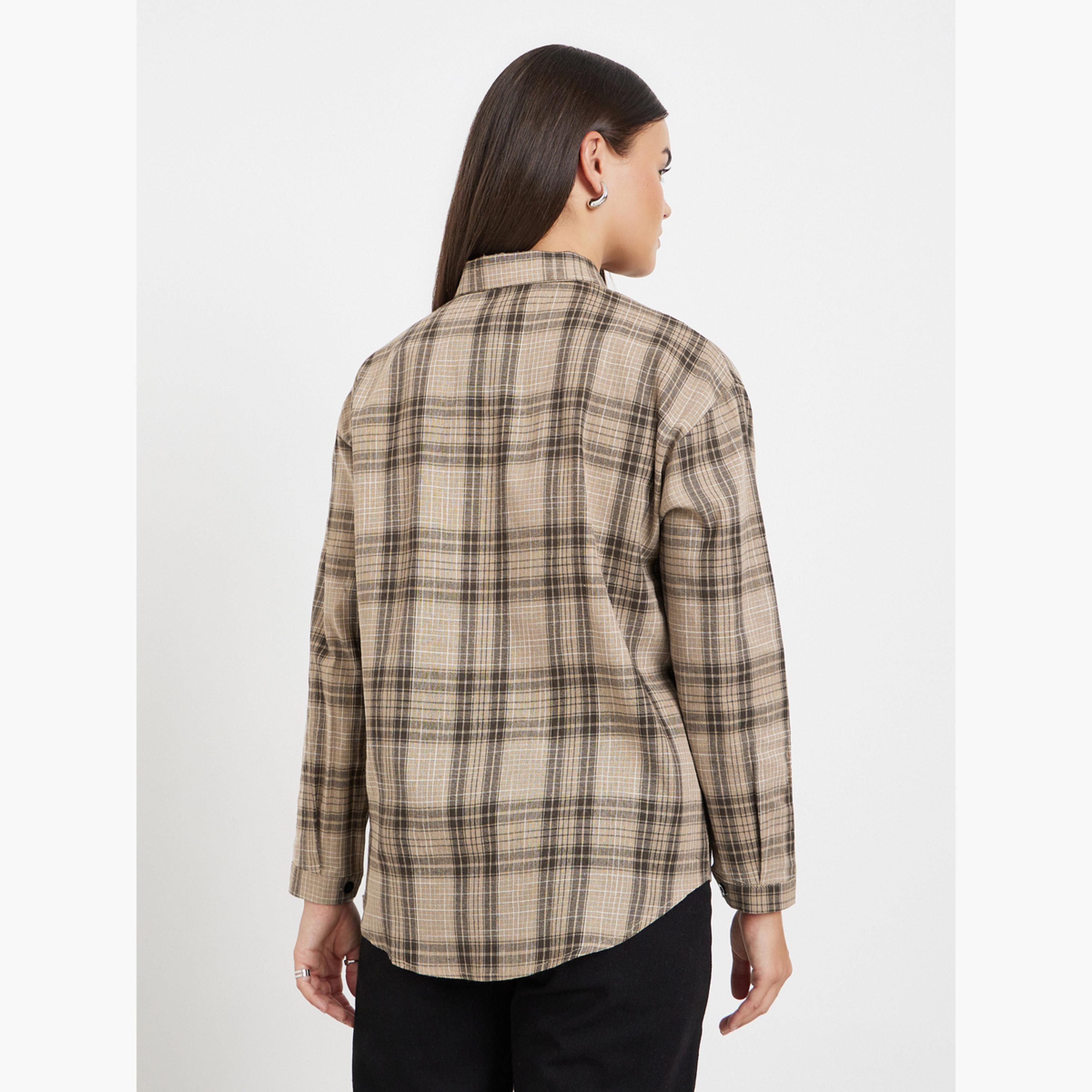 ستايلي - قميص بني منقوش بأكمام طويلة-women-clothing-shirtsandblouses-shirts-image-4