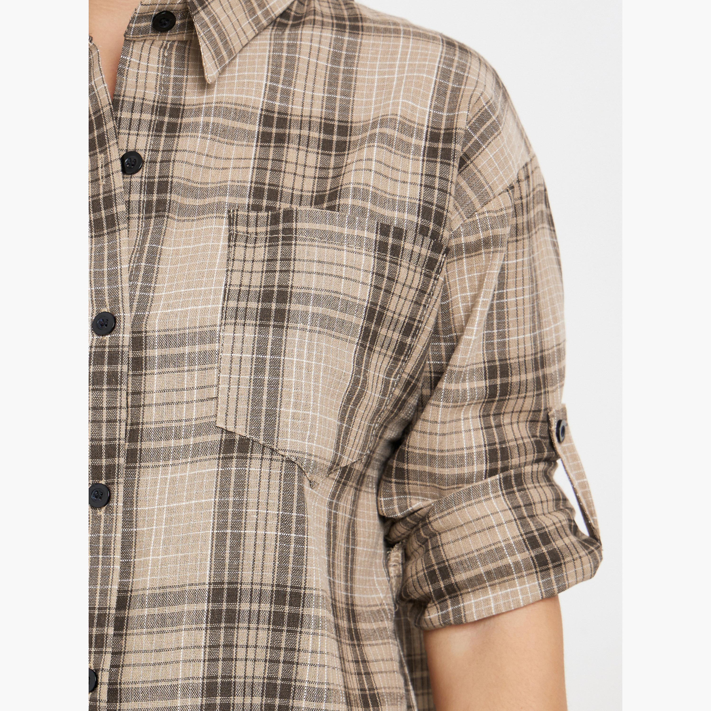 Styli Brown Checked Long Sleeve Shirt-women-clothing-shirtsandblouses-shirts-image-5