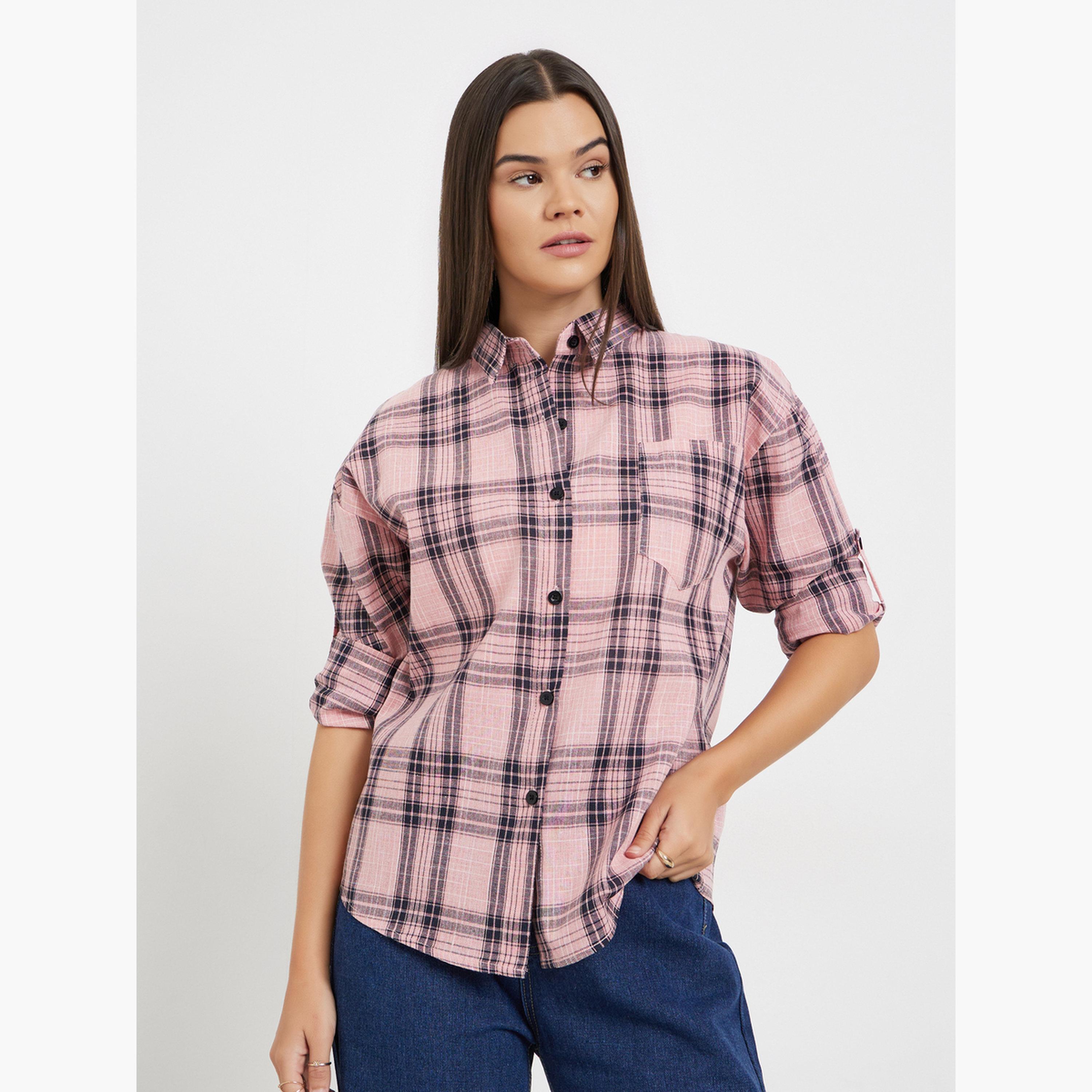 ستايلي - قميص وردي منقوش بأكمام طويلة-women-clothing-shirtsandblouses-shirts-image-1