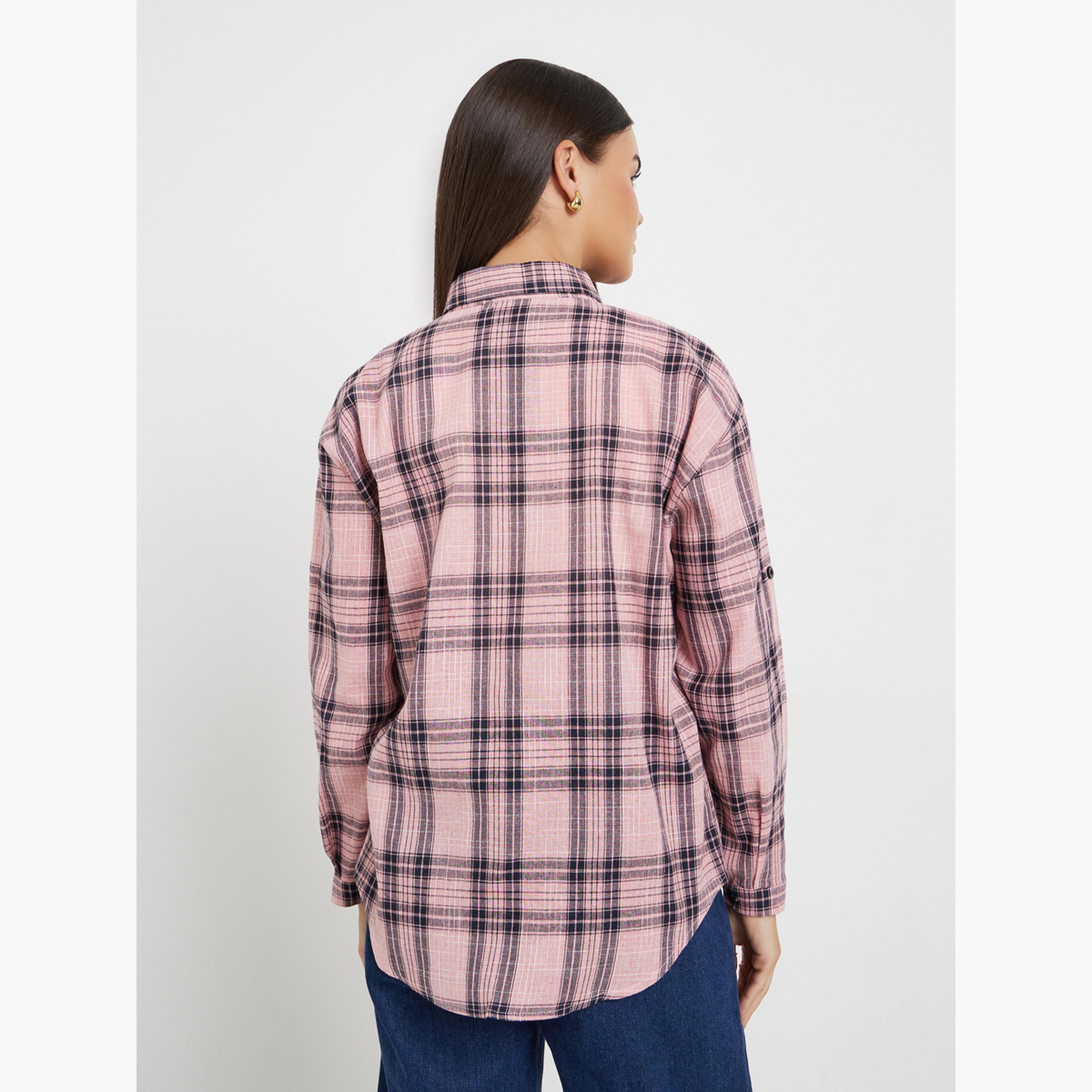 ستايلي - قميص وردي منقوش بأكمام طويلة-women-clothing-shirtsandblouses-shirts-image-3